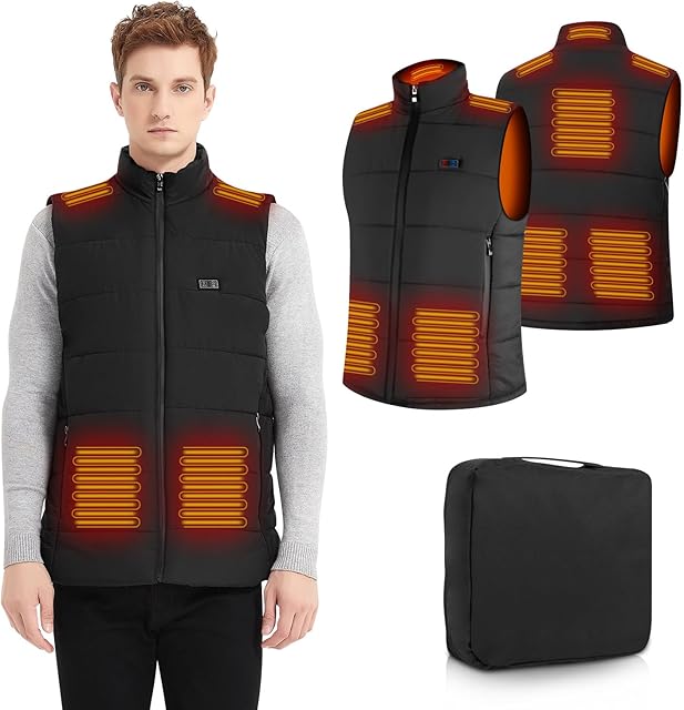 Glifetoy Heated Gilet Heated Jacket For Men Women 8 Heating Zones Winter Warm Heated Vest 3 Levels Heated Body Warmer Heated Coat USB Electric Vest Coats for Ski Hiking Moto (Not Battery)