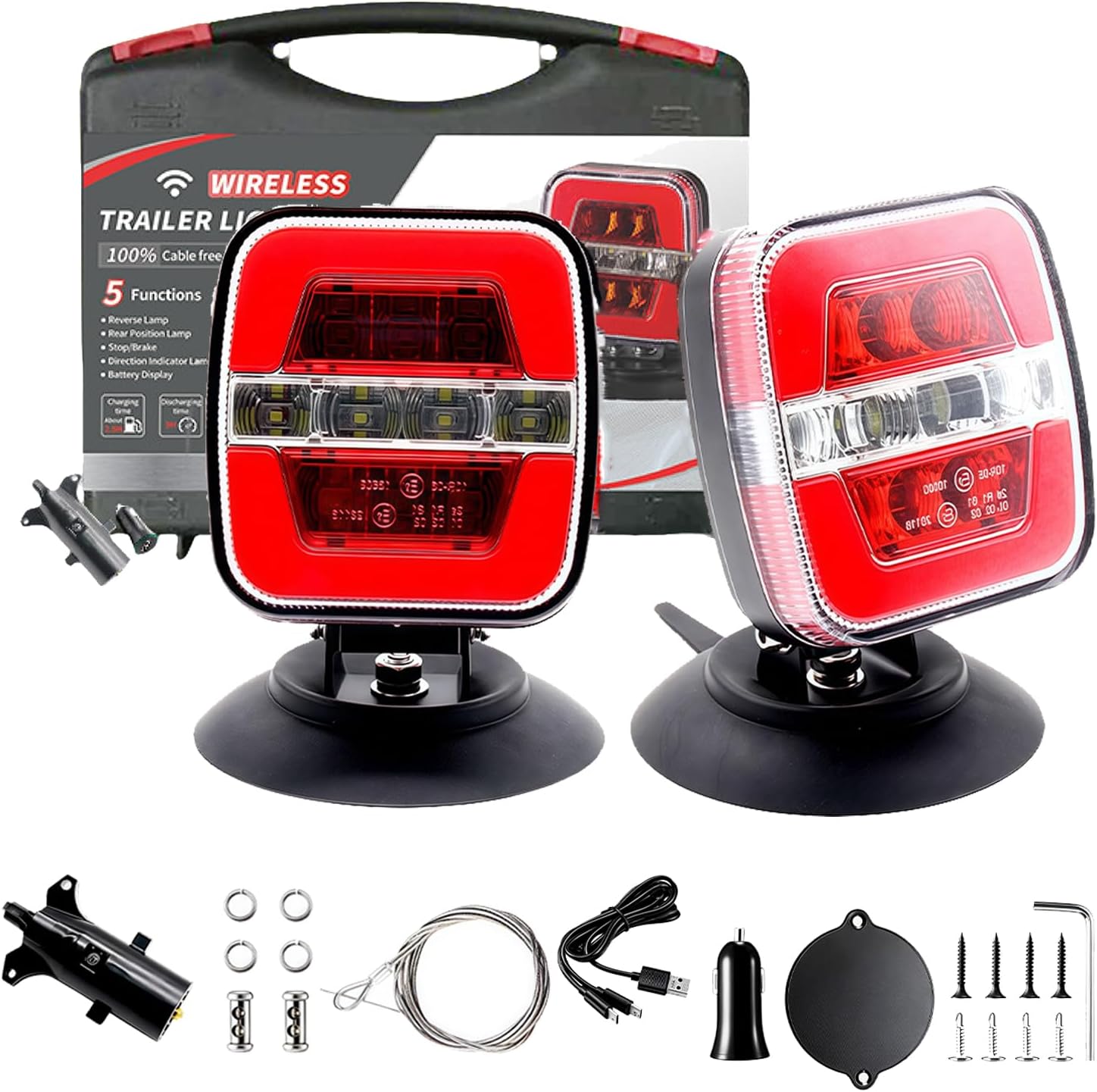 2025 Upgrade wireless trailer lights magnetic, Rechargeable Tail Tow Lights Kit, for Camper Boat Caravan Turn Signal Brake Reverse Stop, IP67 Waterproof w/h Powerful Suction Base