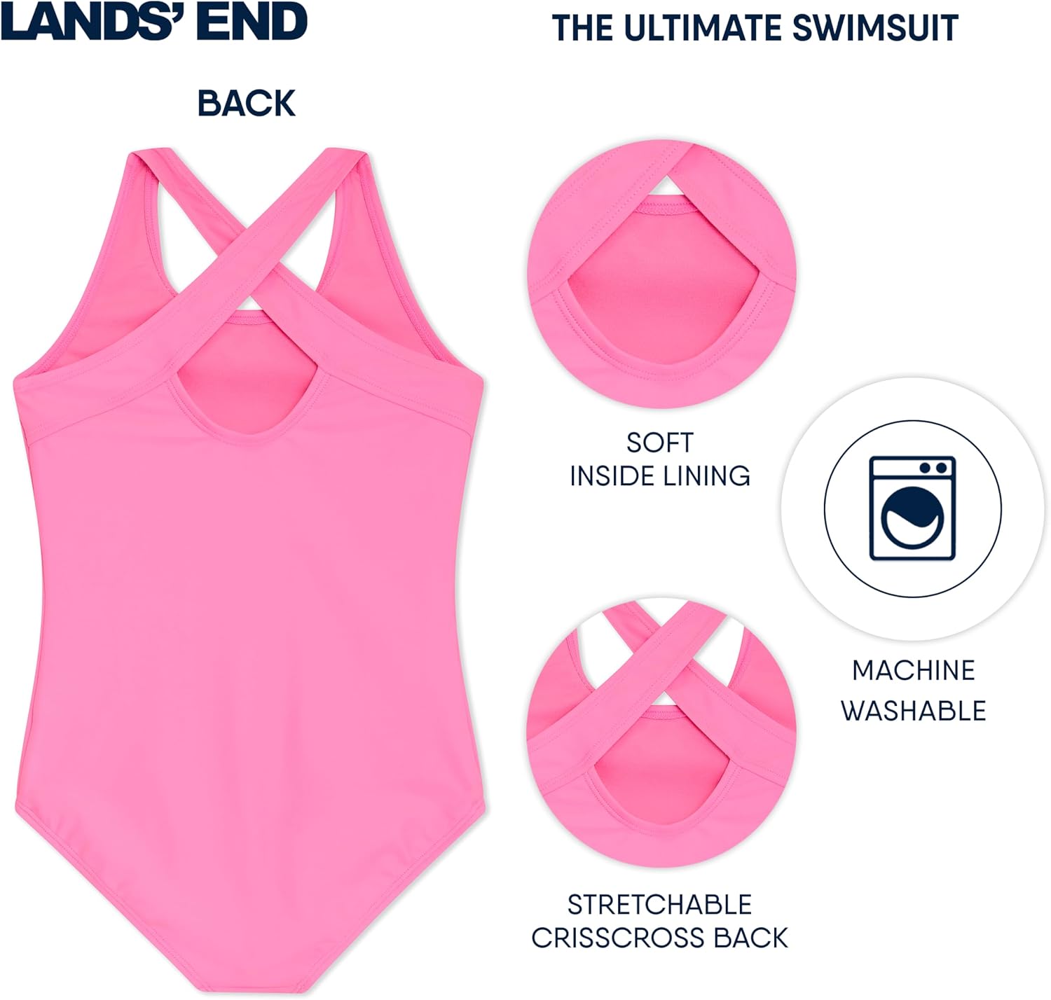 Lands' End Girls' UPF 50+ Stretch Crisscross Back One Piece Swimsuit