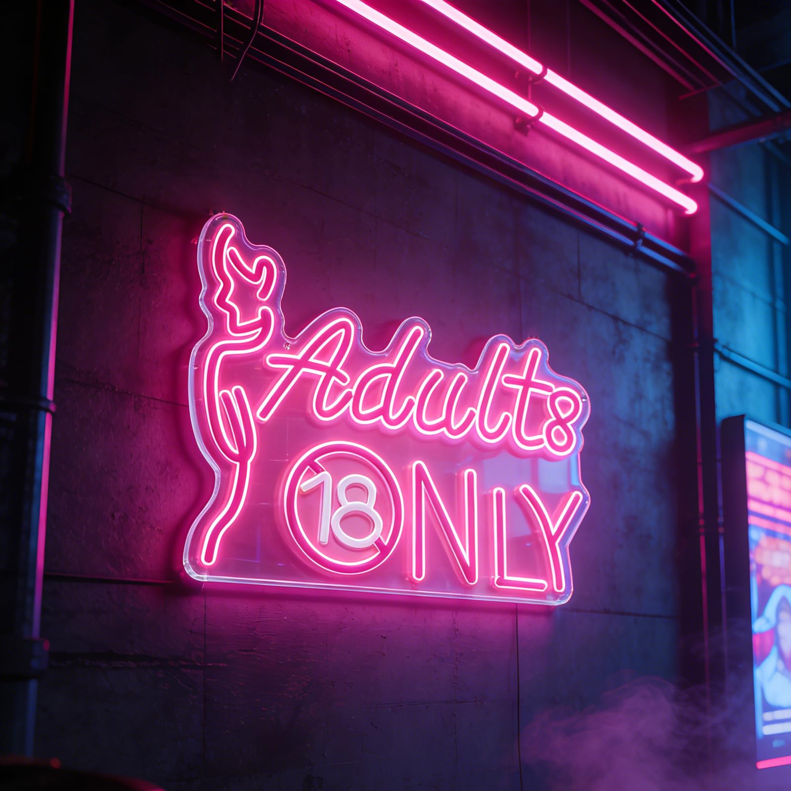 Adults Only LED Neon Sign with Hanging Chain Pink Light Up Sign USB Powered Hanging Art Neon Lights Acrylic Neon Light Dimmable Wall Art for Man Cave Night Club Bar Tattoo Shop Decoration