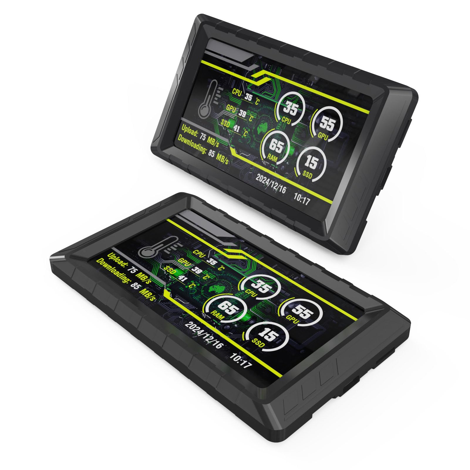 ASHATA Display LCD FHD da 5 pollici per monitoraggio GPU CPU, layout personalizzabile per programmatore, materiale ABS (nero)