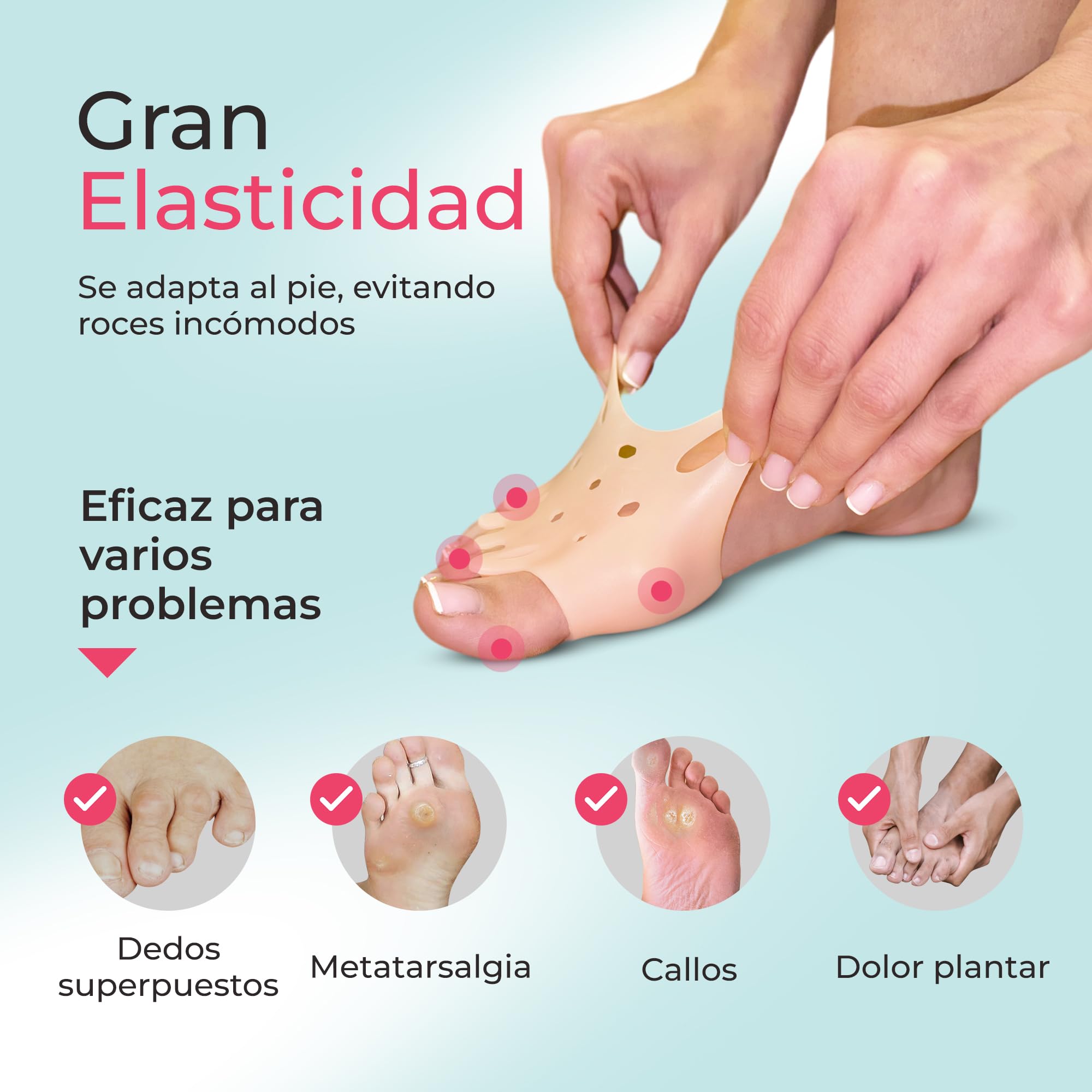 Almohadilla Metatarsiana, Separador Dedos Pie y Corrector de Juanetes, Apto Para Usar con Calcetines y Calzado, Libre de BPA, Hallux Valgus y Dedos Superpuestos, Video Ejercicios y Consejos