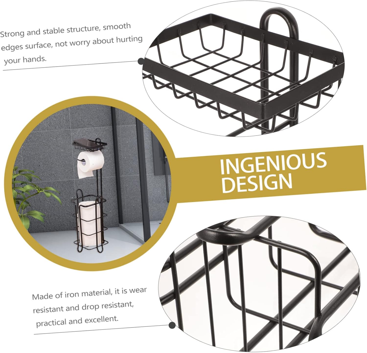 Angoily Vertical Multi Roll Tissue Stand Dispenser Floor Toilet Paper Holder Vertical Roll Paper Rack Large Capacity Bathroom Kitchen Storage Organizer