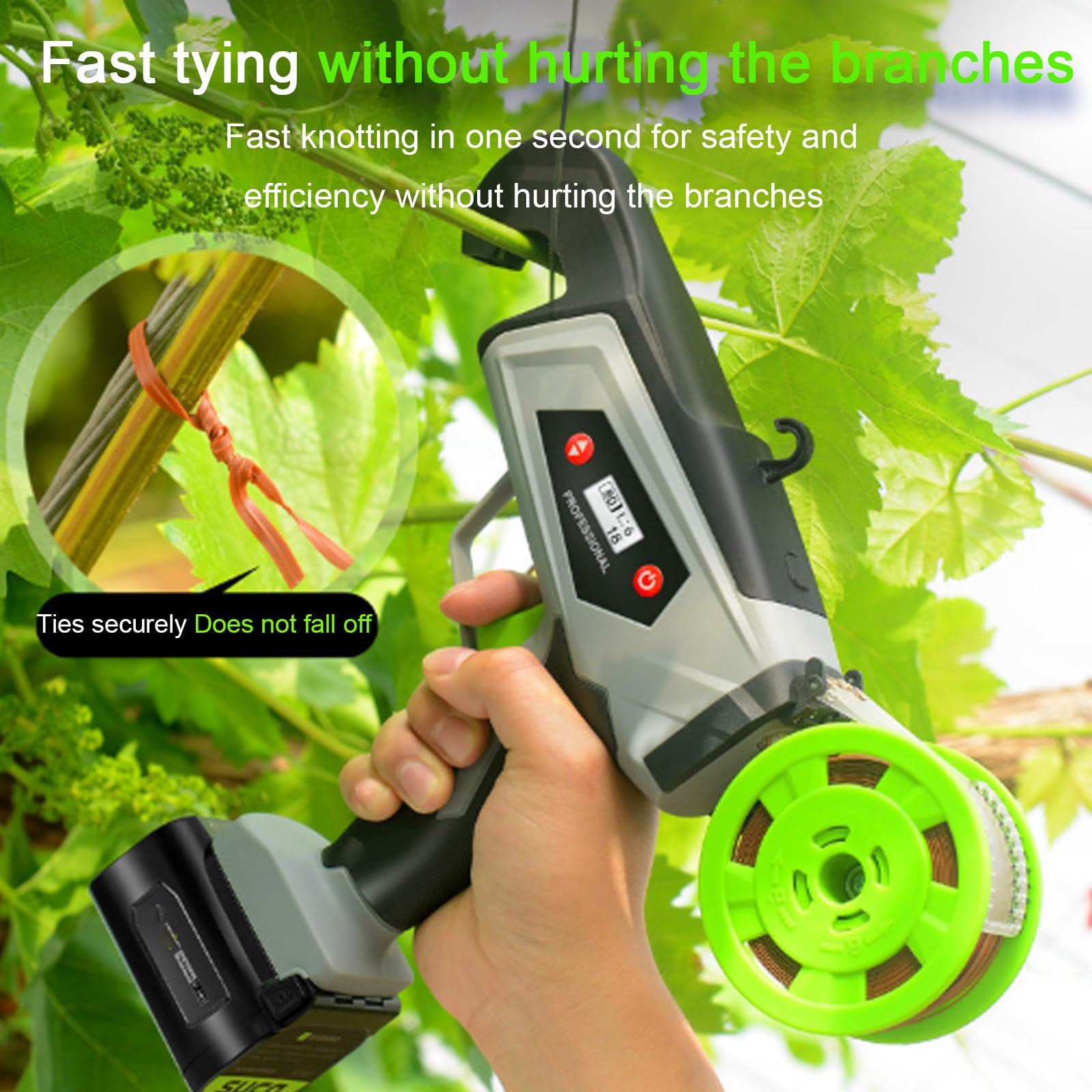 Máquina eléctrica para atar plantas, herramienta de cinta de jardinería para verduras, uvas, tomates, pepinos, pimientos y flores, pistola automática de amarre de plantas para soporte de jardín