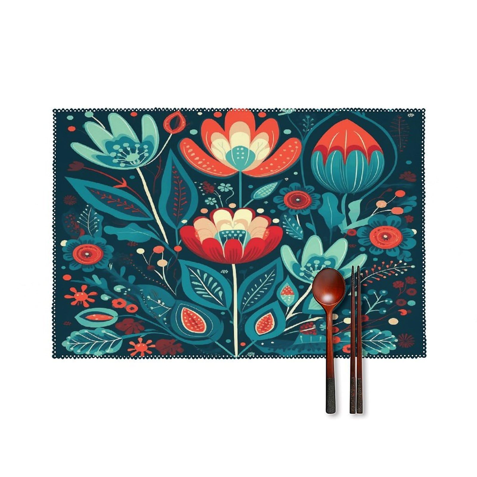 Fekiloot Style Folk Blue Flowers Placemats Set Of 6,Table Mat