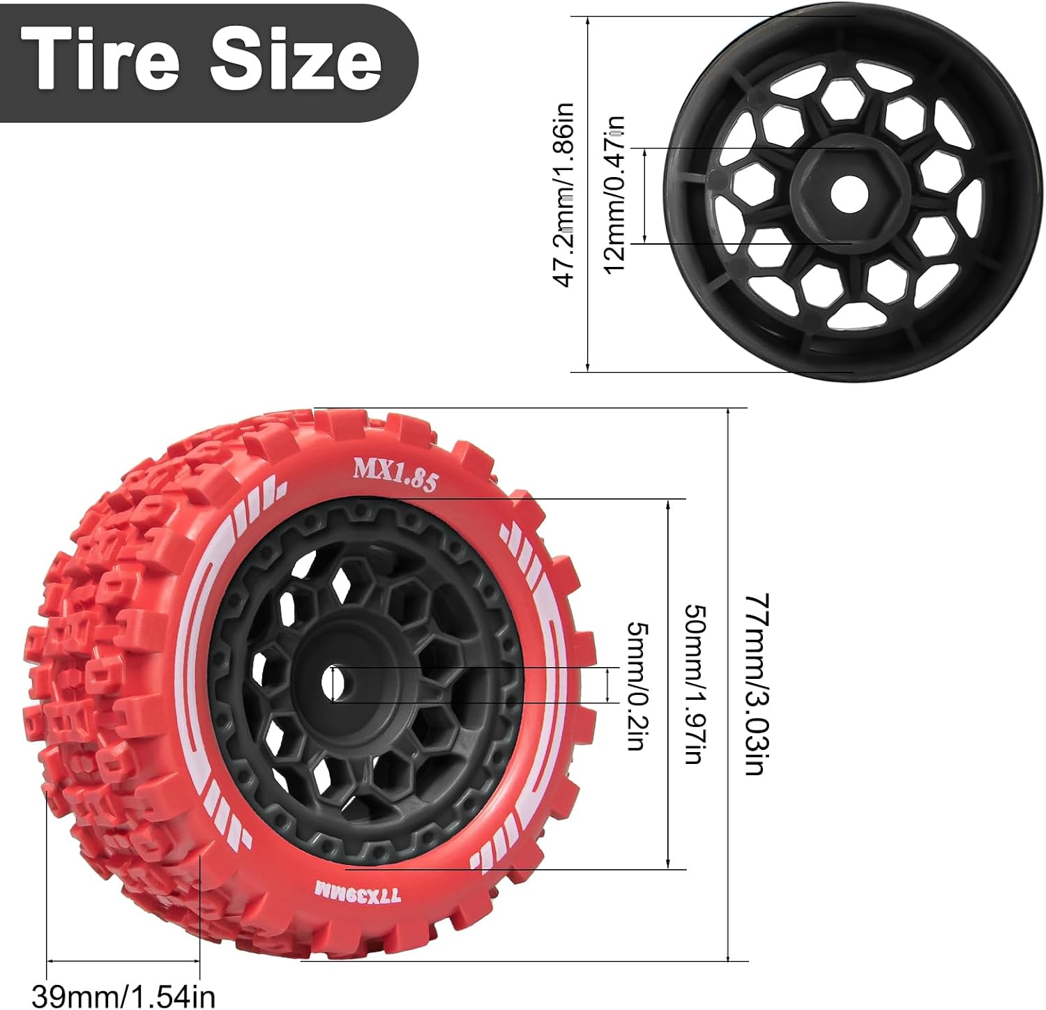 LRFHL RC Tires and Wheels Pre-glued Compatible with Arrma Typhon Grom Granite 1/18 1/14 RC Car Tires Wheels Upgrade (4PCS)