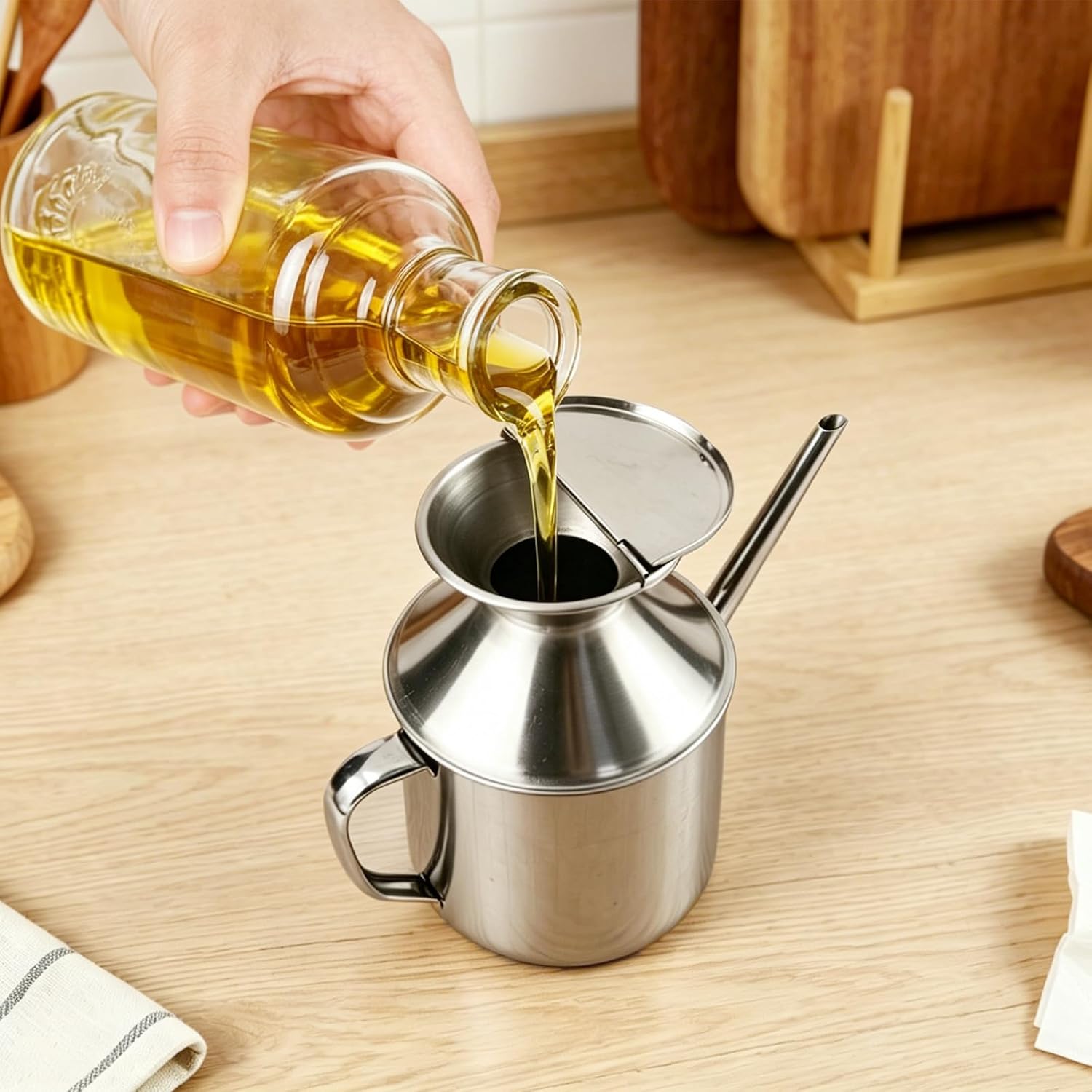 Stainless Steel Oil Dispenser, Soy Sauce and Vinegar Container, Seasoning Dispenser for Kitchen