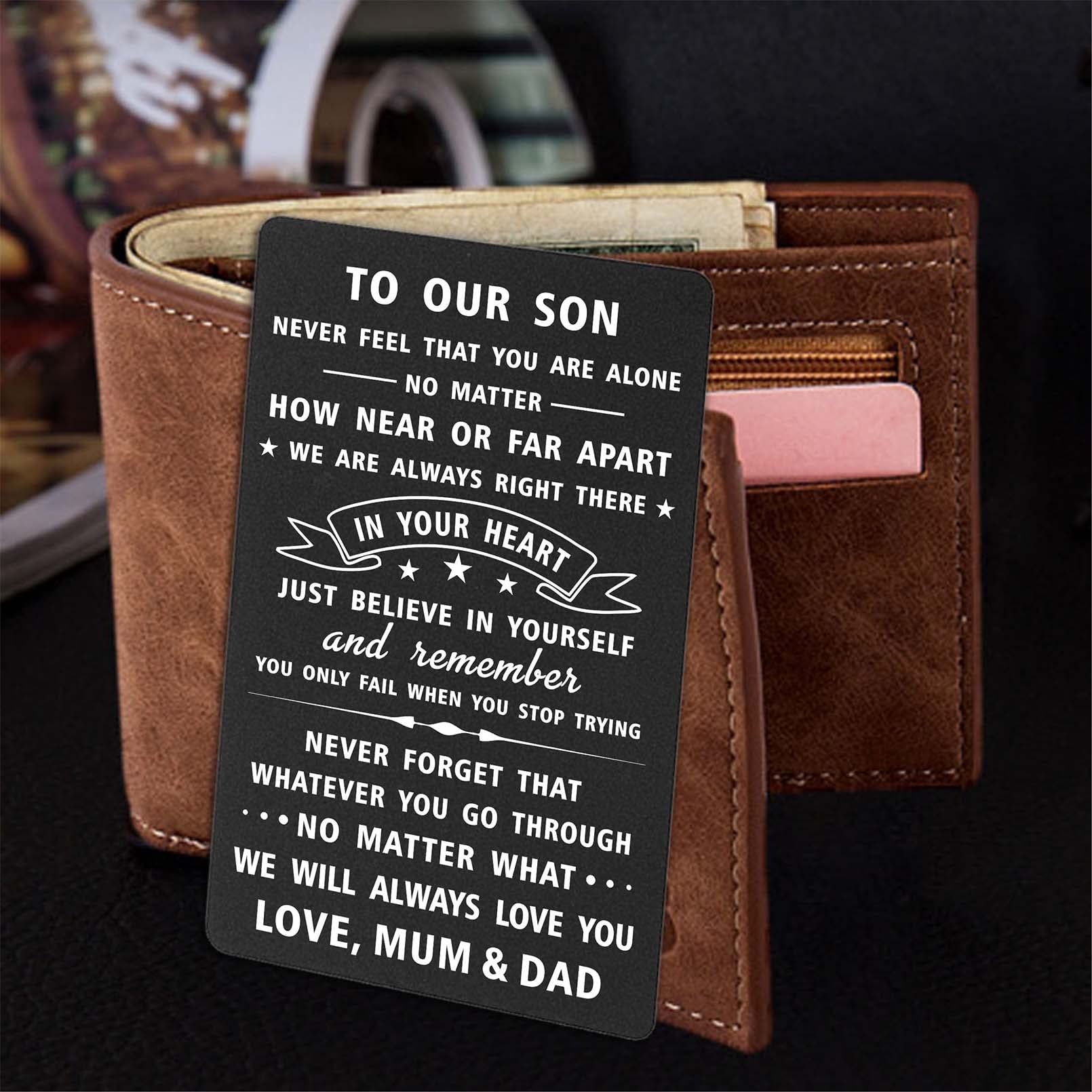 DEGASKEN To Our Son Gifts from Mum and Dad, Boys Wallet Card from Parents for Graduation Fathes Day Wedding - Image 2