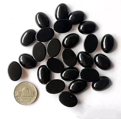 Miniatura 3 de 7 cuentas de piedra preciosa ovalada de obsidiana negra con parte trasera plana para hacer joyas, 0.71 x 0.51 pulgadas (0.709 x 0.512 in)