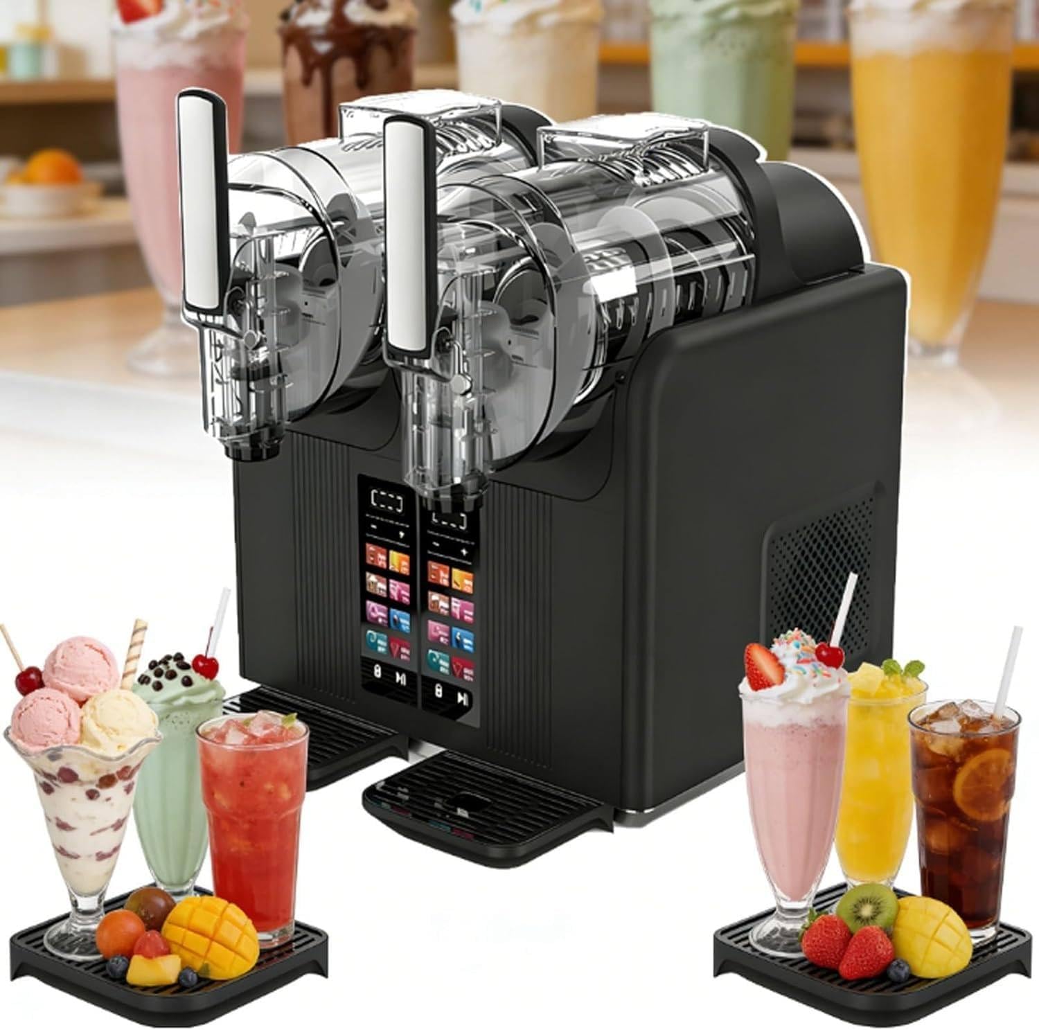 XUXIAO Freeze Drink & Slushie Machine, 430W 2L Dual Tank Commercial Slushy Maker Black