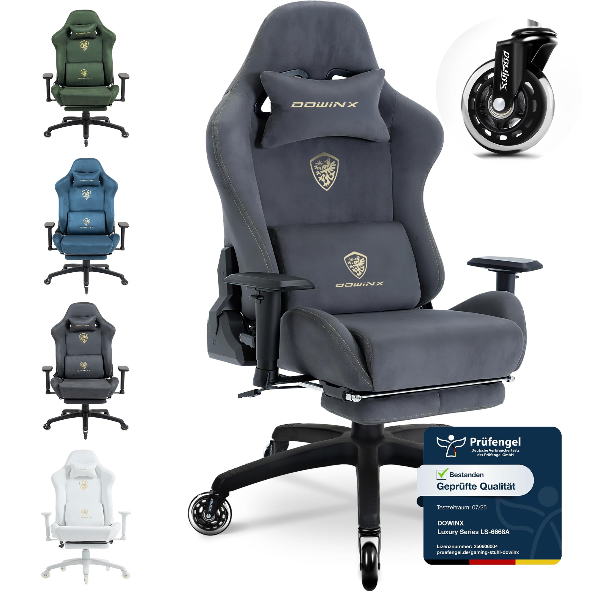 Dowinx Gaming Chair, Breathable and Ergonomic Office Chair Made of Microfibre Velour, Soft Seat Feel Like Fur, Adjustable Desk Chair with Footrest, Gray