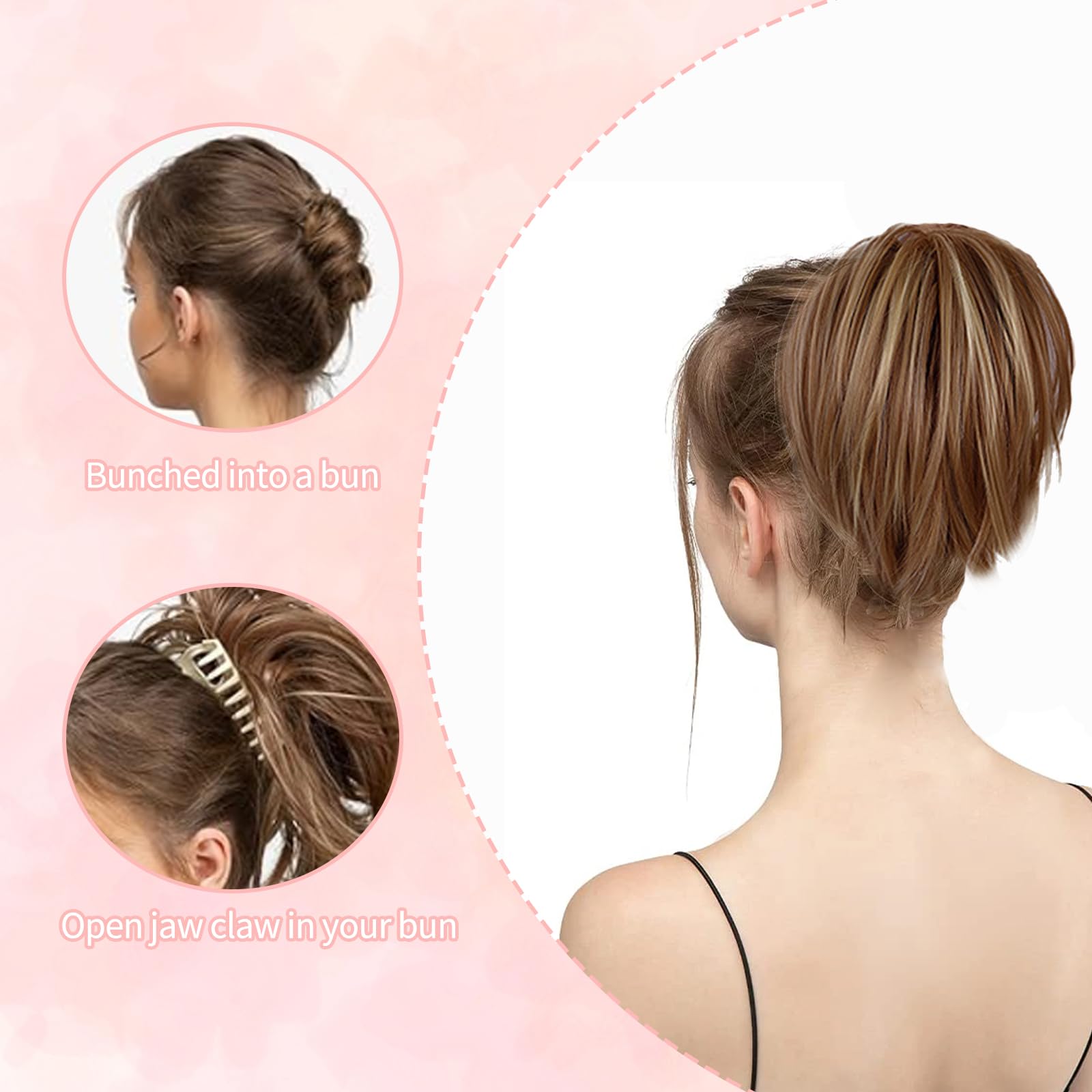 Deaguid Claw Clip Short Ponytail Hair Extensions, Natural Synthetic Ponytail Extension Claw Clip - Image 4