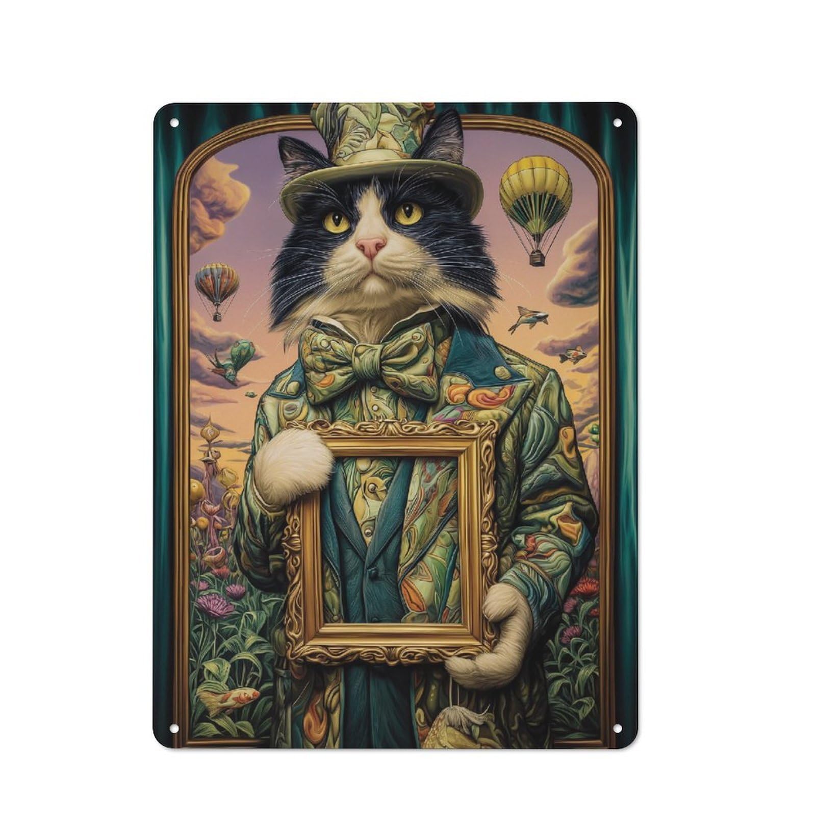 Junmoney Feline Elegance In Art Metal Sign 40X30cm With For Hallway Wall, Vintage Decor, For Vintage Wall Decor Fans, For Themed Room Decoration