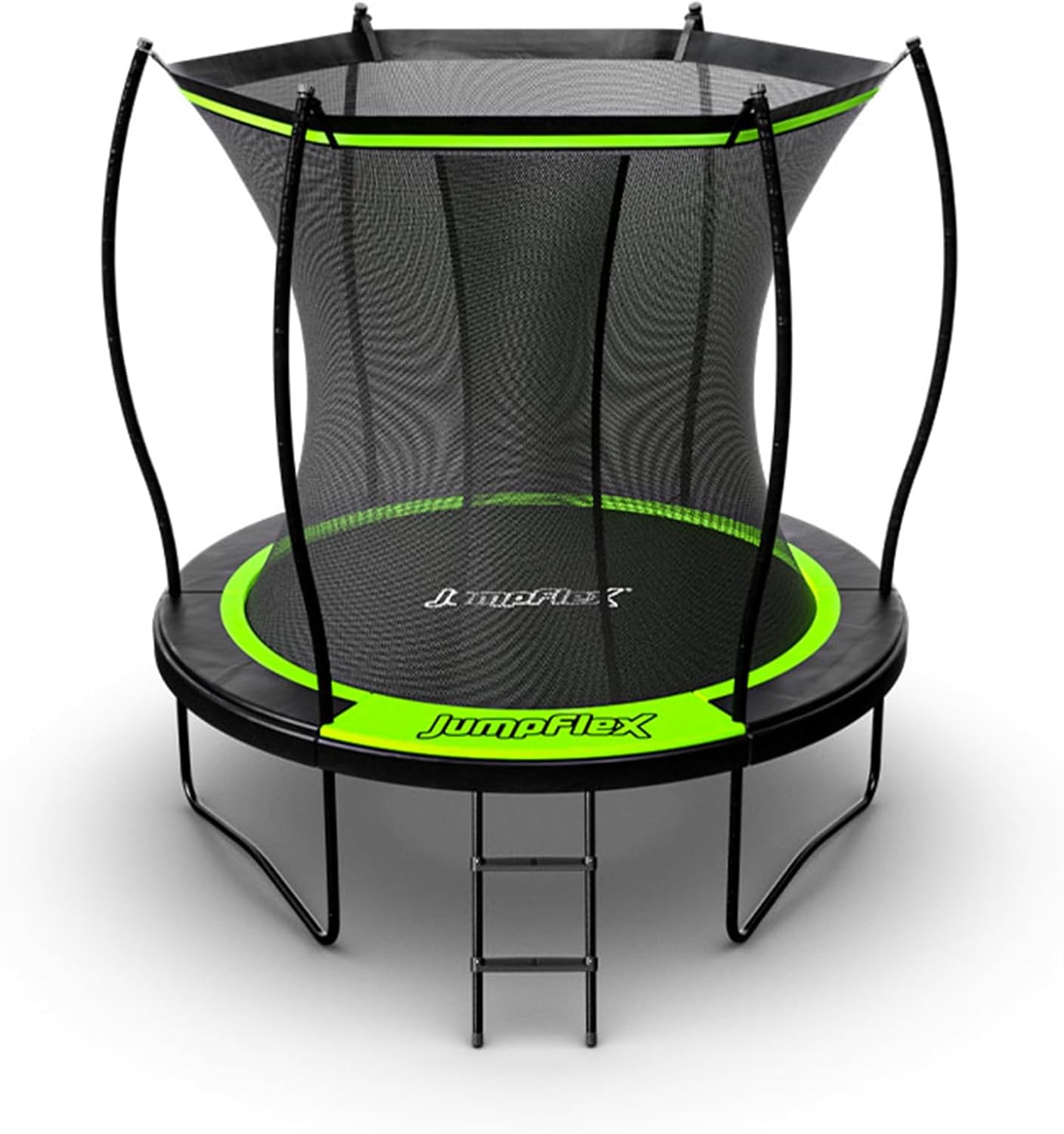 Jumpflex Flex Round Outdoor Backyard Trampoline with Net Safety Enclosure and Ladder, 8ft - Heavy-Duty Jumping Play Equipment for Family