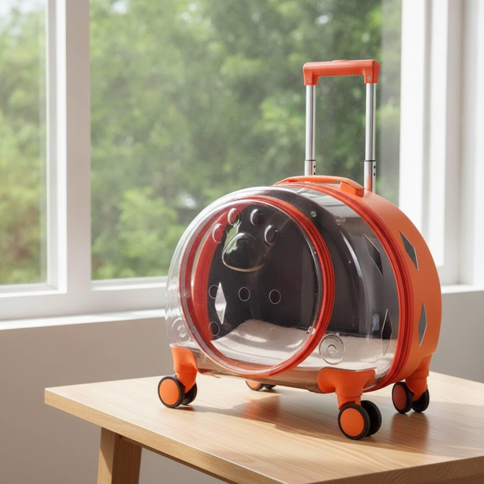 Colcolo Transparenter Reisekäfig für Im Kofferformat mit Rollen Und Griffoptionen Oberer Griff für Kurze Strecken Und Zuggriff für Längere Wege, Orange, 1904-2 Volltransparent Orange
