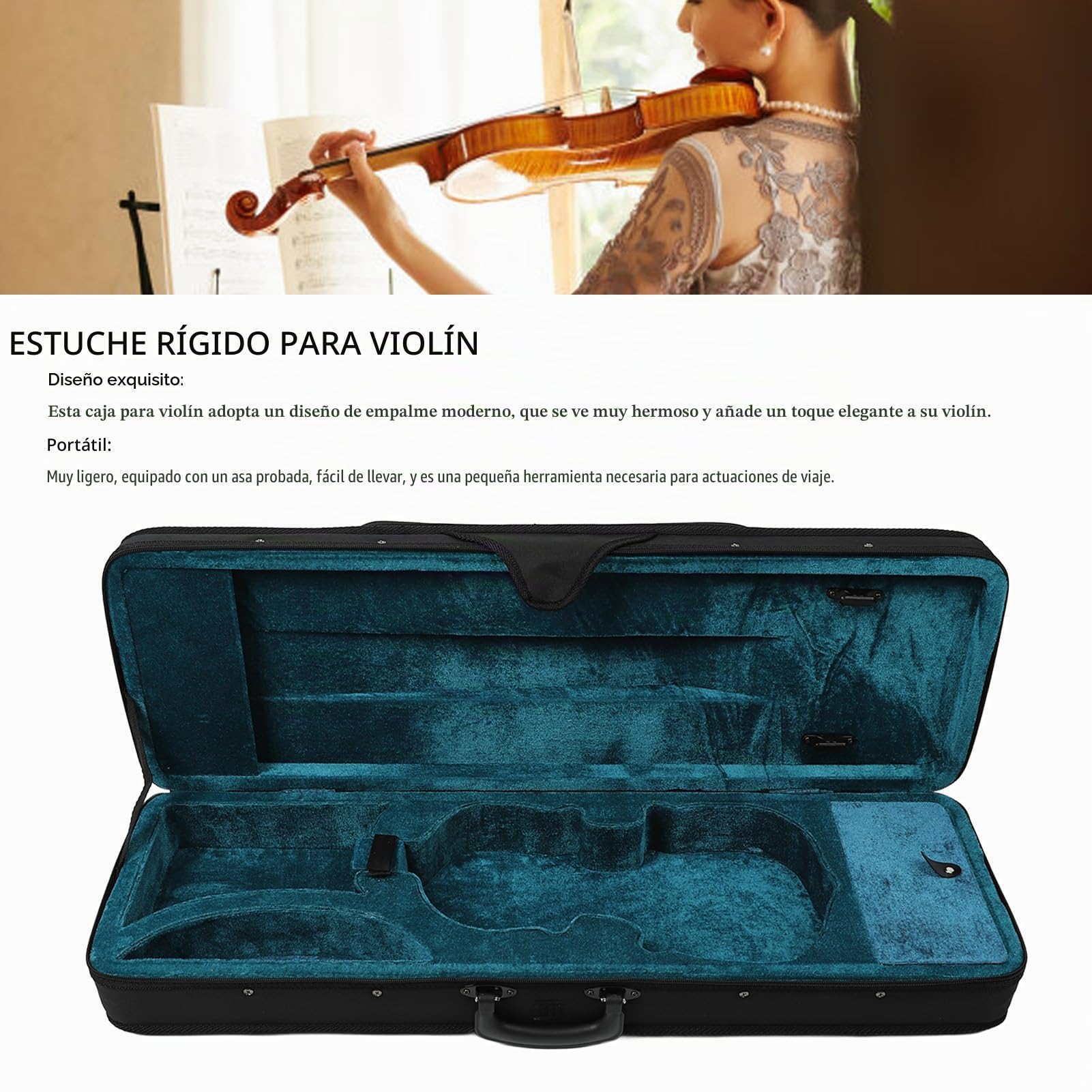 Estuche para Violín 4/4, Estuche Rígido para Violín Estuche Protector Liviano, Caja Rectangular de Espuma de Tela Oxford para Violín 4/4 Negro