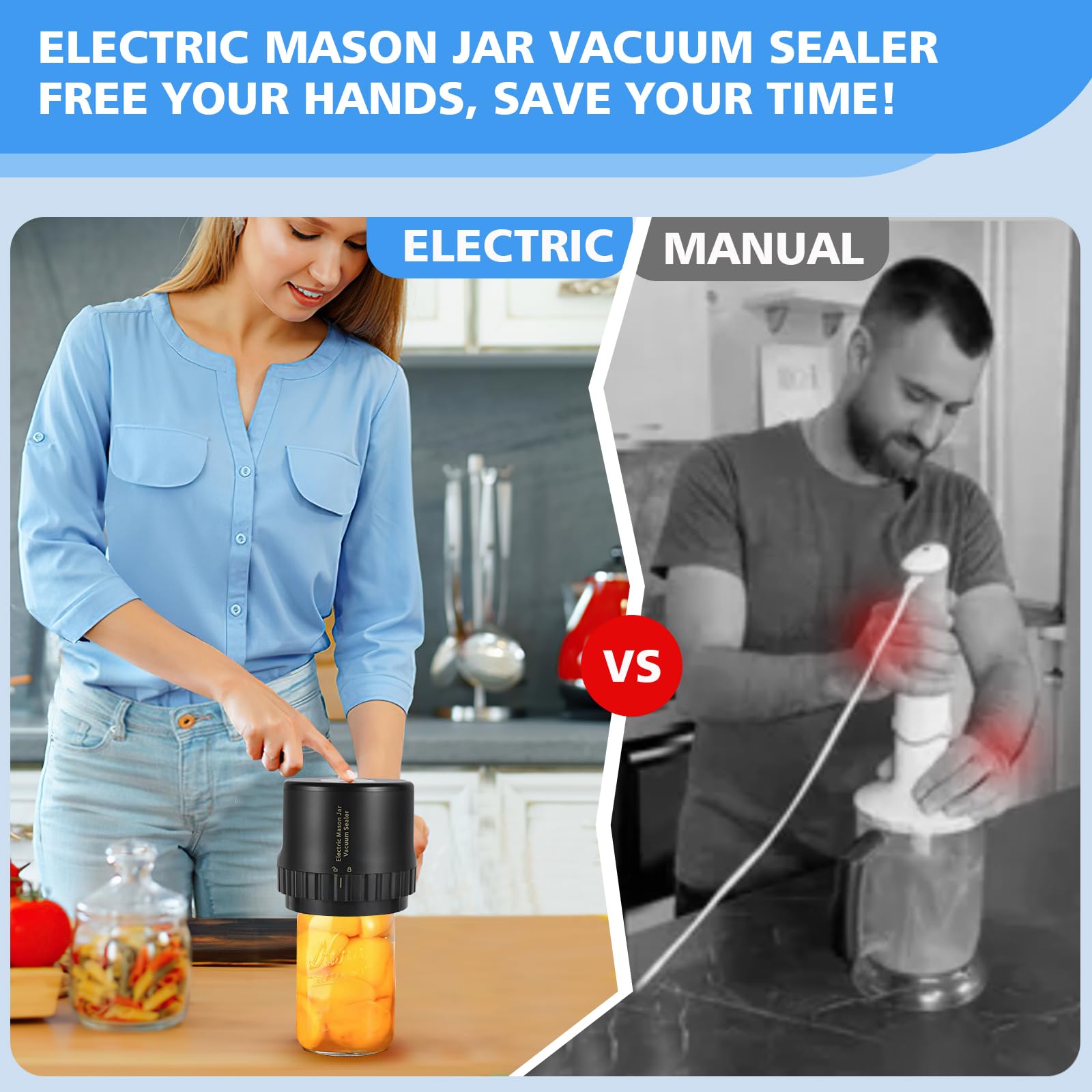Electric Mason Jar Vacuum Sealer, for Wide-Mouth & Regular-Mouth Mason Jars,Vacuum Sealing Machine for Food Storage?Auto Stop?
