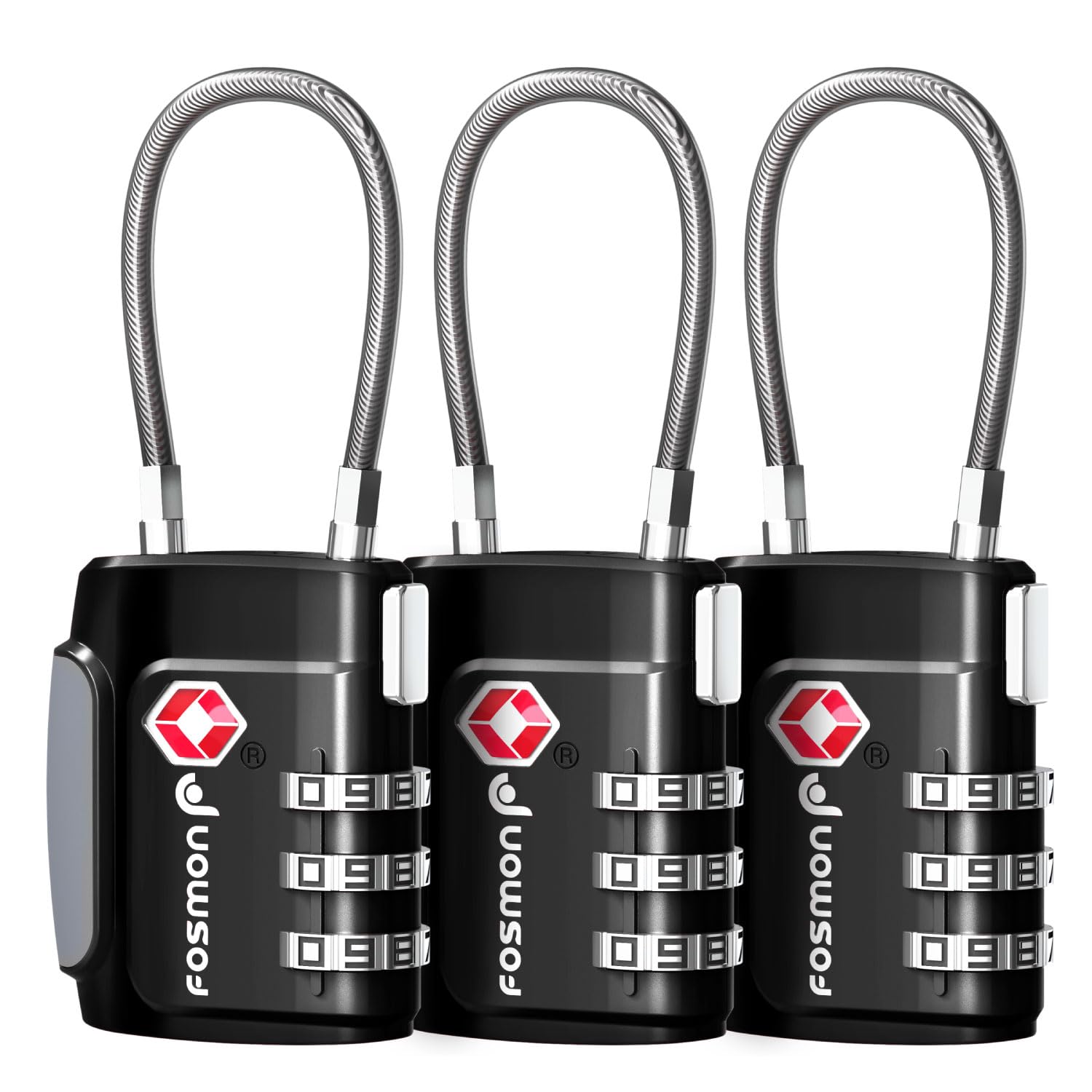 Fosmon TSA Approved Cable Luggage Locks, 3 Digit Combination, 3 Pack