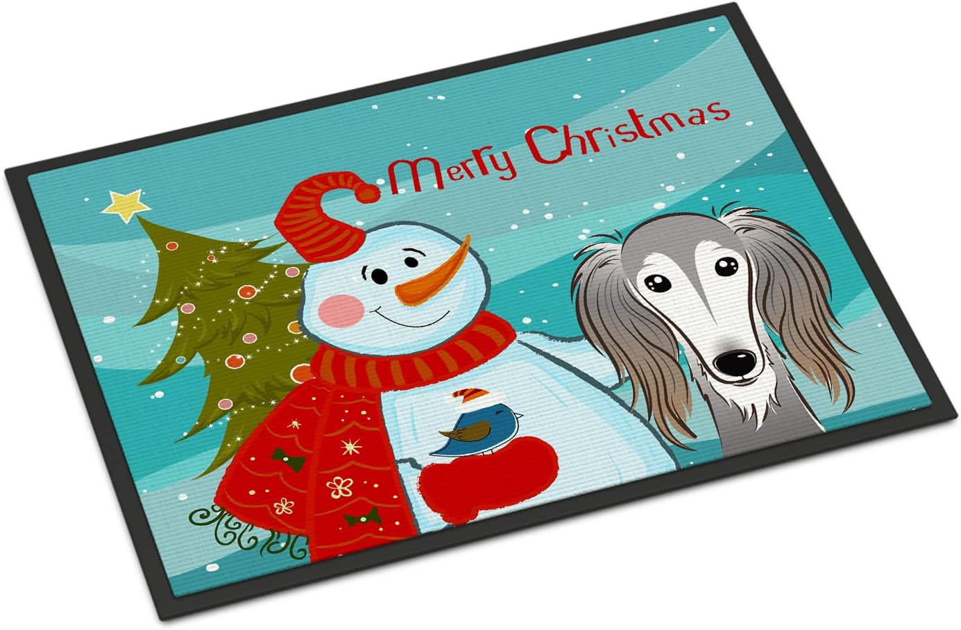 Caroline's Treasures BB1849JMAT Snowman with Saluki Doormat 24x36 Front Door Mat Indoor Outdoor Rugs for Entryway, Non Slip Washable Low Pile, 24H X 36W