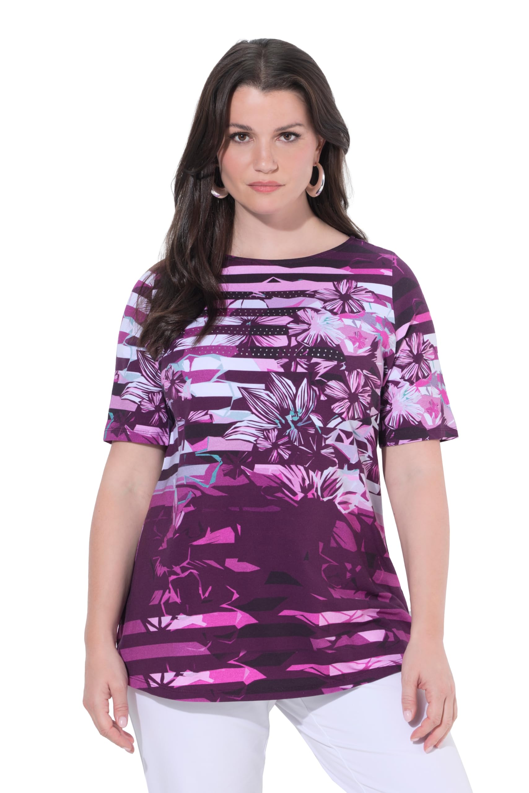 Ulla Popken Damen große Größen Übergrößen Plus Size T-Shirt, U-Boot-Ausschnitt, Halbarm, Pima Cotton 848041
