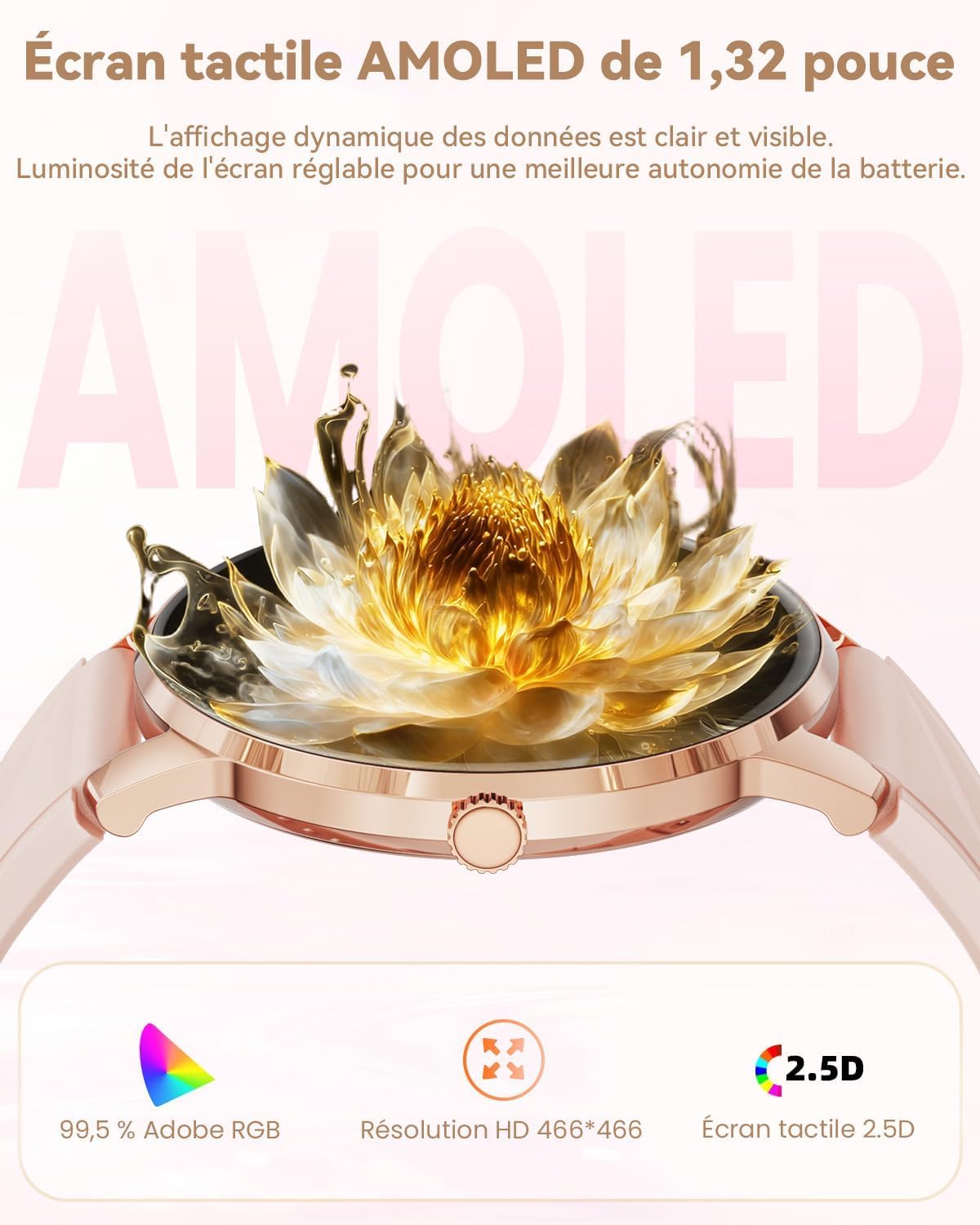 Montre Connectée Femme avec Appels Bluetooth, Smartwatch Femme 1,32"