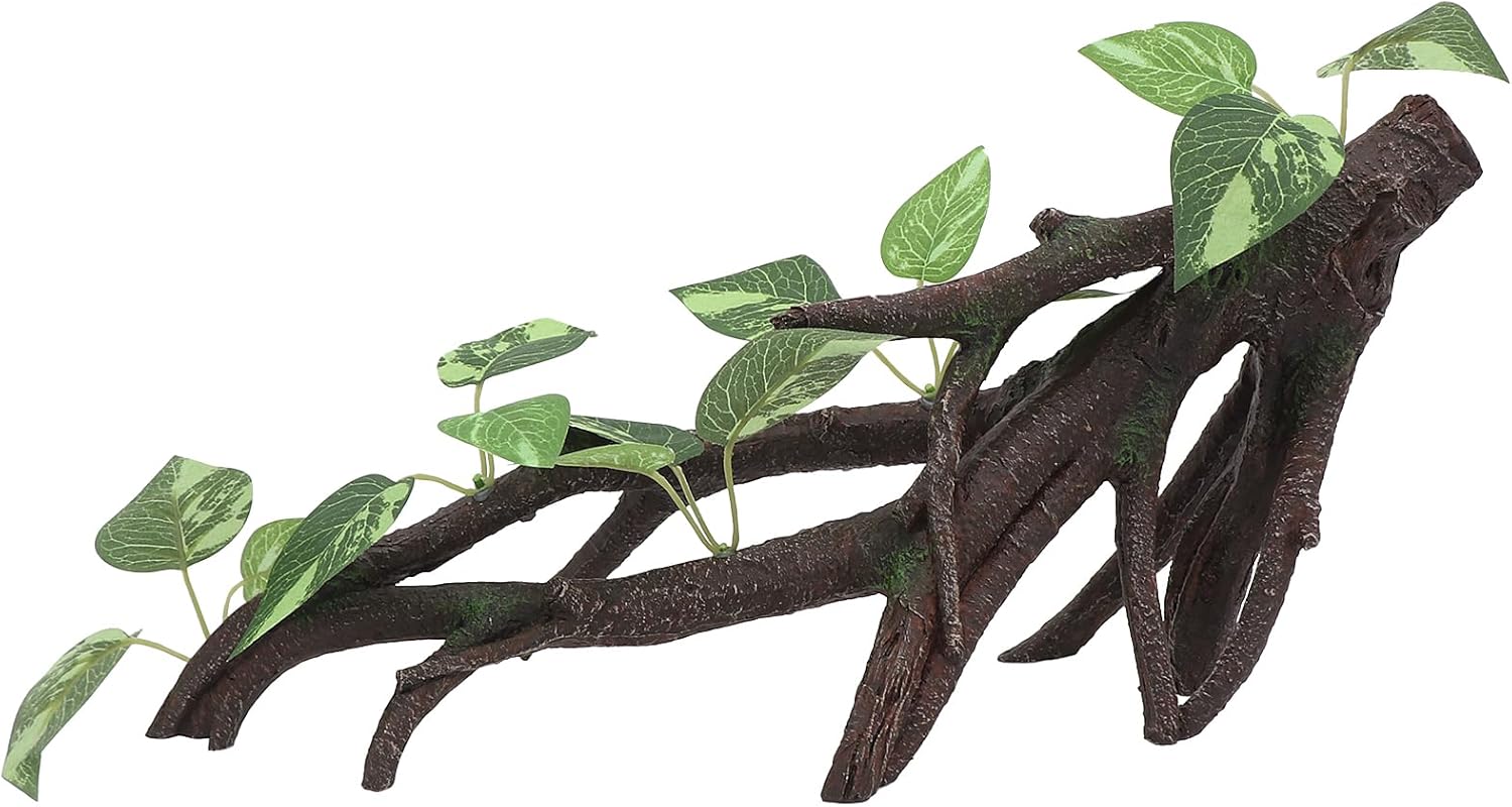 AQUA KT Reptile Climbing Branch Tree Trunk with Leaves for Lizard Bearded Dragon Snake Gecko Leopard Chameleon Frog Climbing Rainforest Terrarium Habitat Decoration