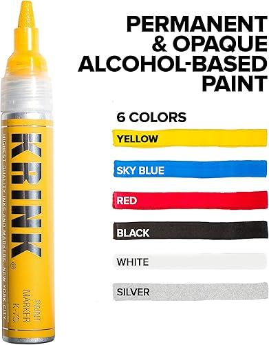 Miniatura 10 de Krink K-75 - Rotulador permanente de graffiti permanente para arte fino, opaco y azul cielo, punta de 0.276 in, a base de alcohol, lienzo, vidrio,