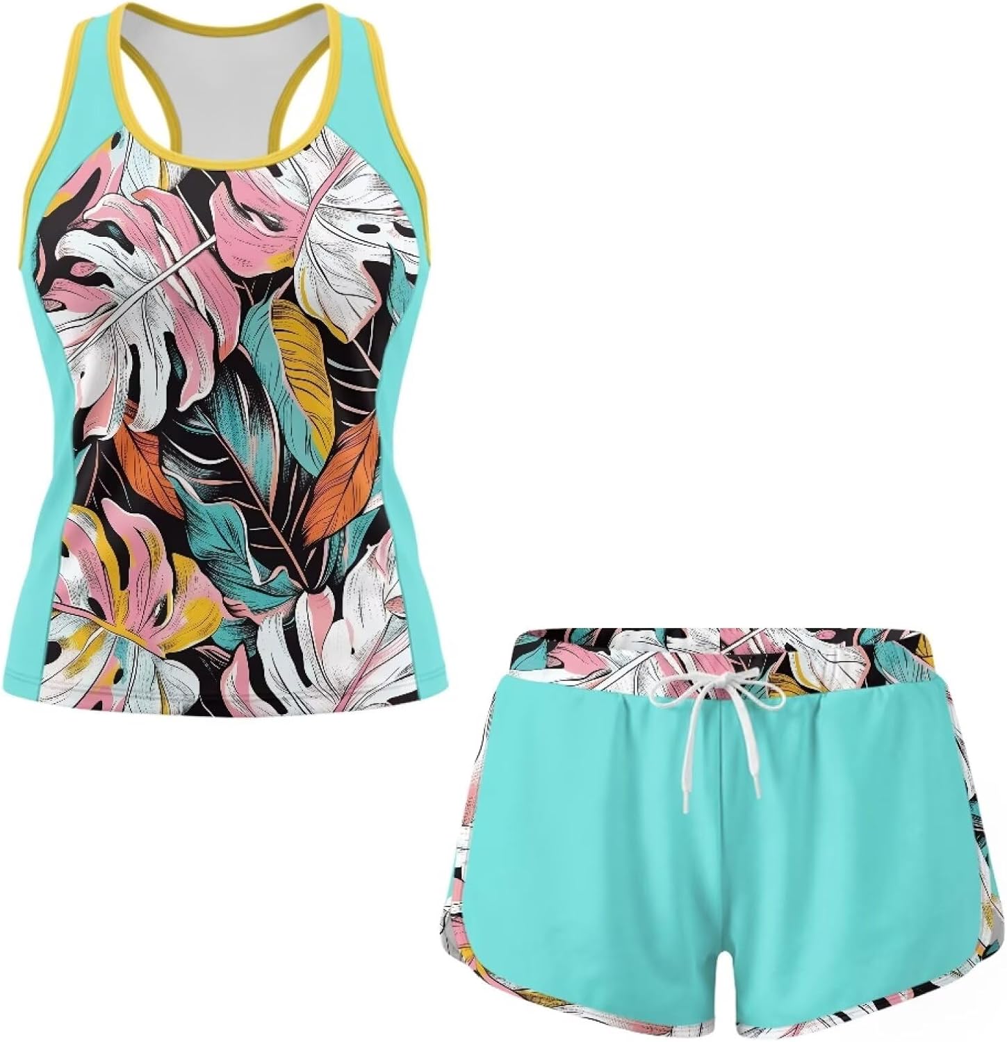 Women's 2 Piece Tankini Swimsuits with Shorts Beach Athletic Swimwear Bathing Suits Swim Shorts Side Pockets S-6XL