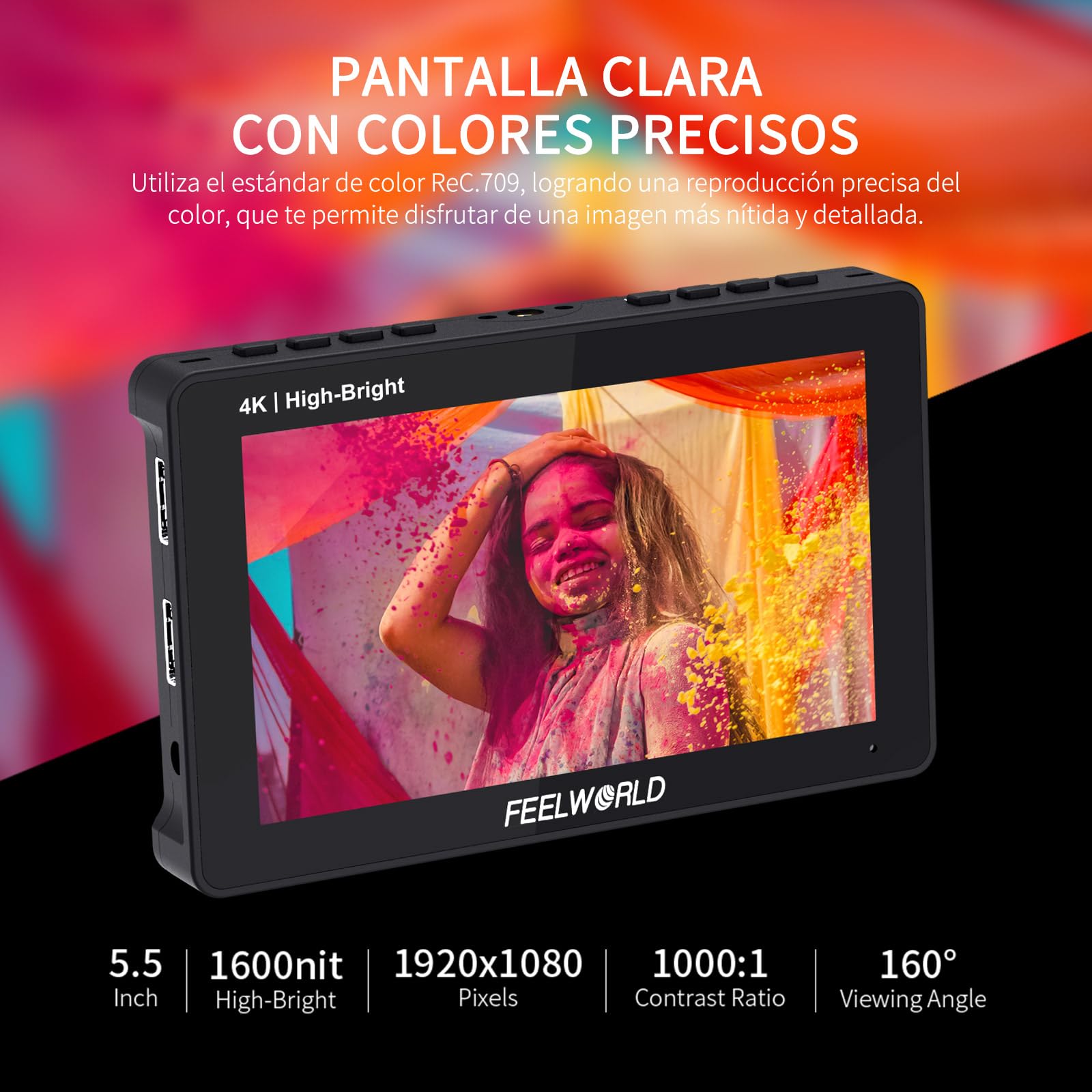 FEELWORLD F5PROX Monitor de Campo para Cámara Pantalla Táctil 3D LUT de 5,5 Pulgadas y 1600 nits 1920x1080 IPS 4K HDMI Monitor de Cámara DSLR F970 Kit de Montaje Externo | 4K HDMI In Out, 3D LUT, HDR Waveform Histogramm Focus Assist, for Professional Vide