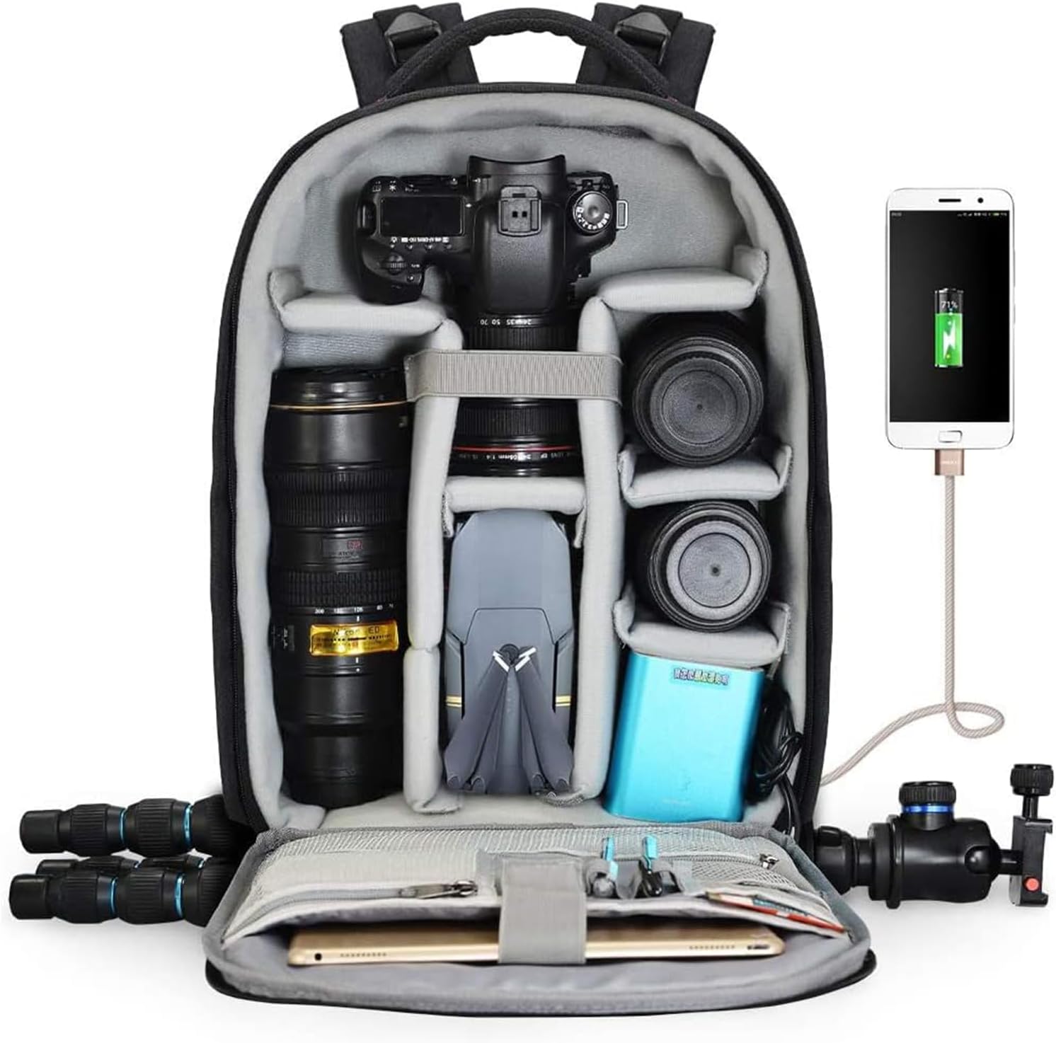 CADeN D10 Large Laptop Camera Backpack Black