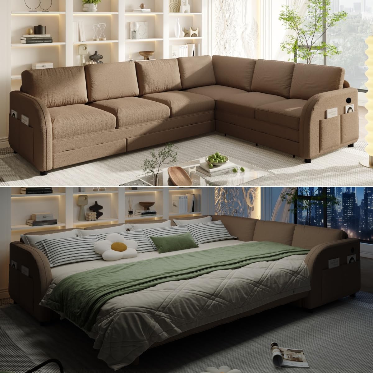 UPYOOE 115.2 inch King Pull Out Couch Bed