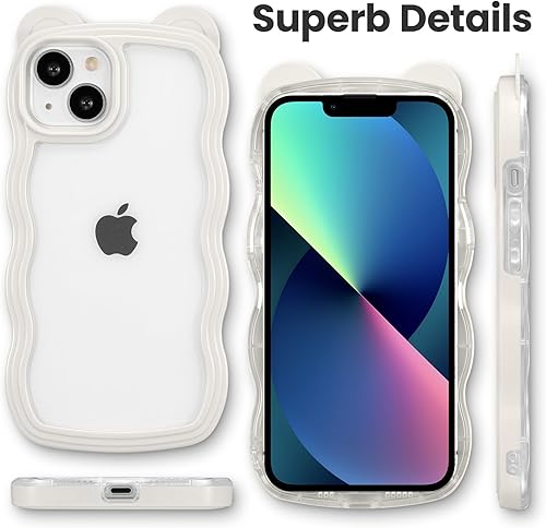 Miniatura 6 de ZCDAYE Funda compatible con iPhone 13, bonito diseño de orejas de oso 3D kawaii, funda transparente rizada y ondulada para mujeres y niñas, funda de
