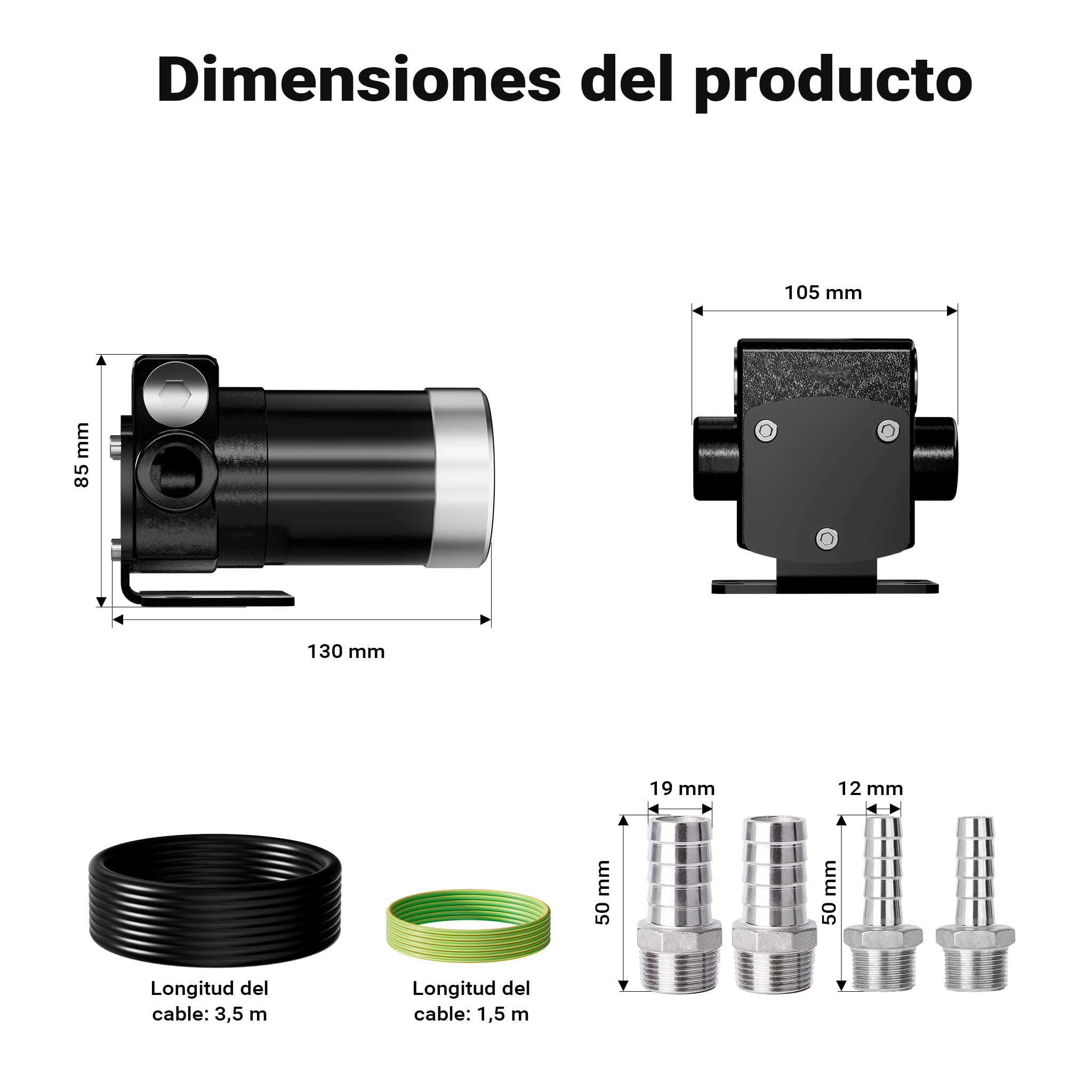 Wiltec Bomba de trasvase gasolina y diésel 12 V, 75 W caudal 14 l/min portátil cable con clips de batería altura máx. 6 m aspiración máx. 1,5 m autocebante ideal para trasvase desde barriles