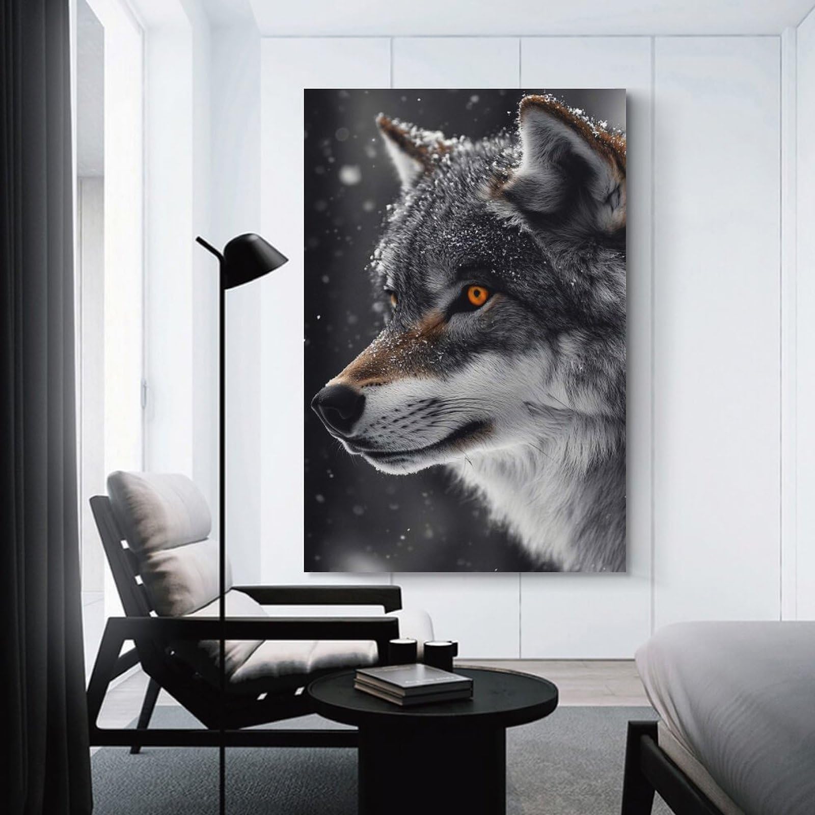 Junmoney Decorative Wall Artwork Wolf Profile in Winter Snow, 20x30inch(50x75cm), for Lounge, Bedroom Or Personal Spaces, Thoughtful Wall Decor for Art Lovers