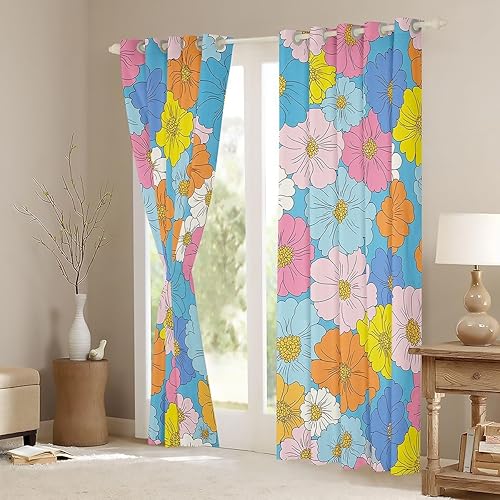 Miniatura 126 de Erosebridal Cortinas retro de los años 60 y 70 de 84 x 63 pulgadas, cortinas opacas rústicas de flores psicodélicas para hombre y mujer, diseño