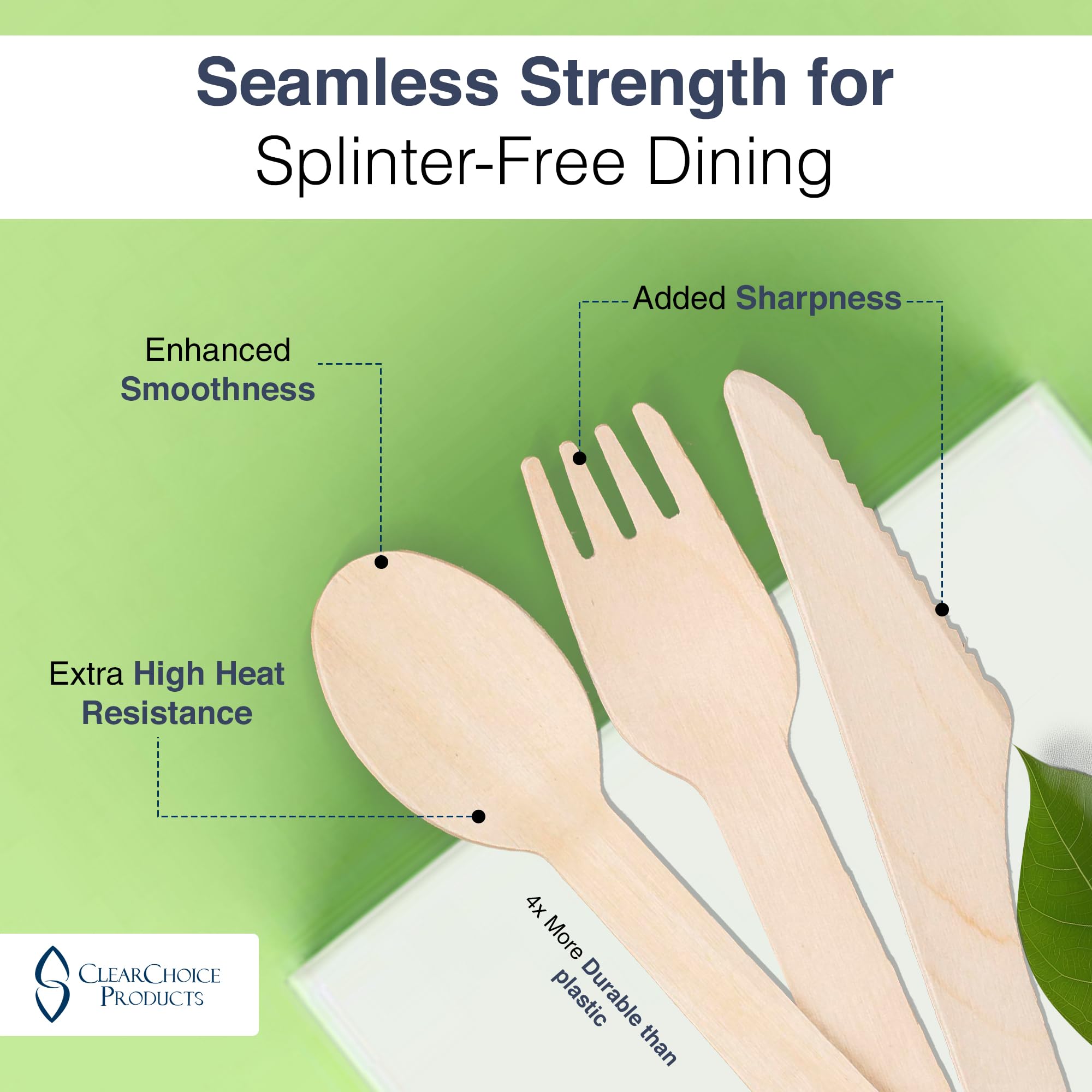 Compostable Cutlery Set - 300 PCS Wooden Utensils [120 Forks, 90 Spoons, 90 Knives] - Eco-Friendly Wooden Disposable Utensils - Compostable Forks and Spoons - Disposable Cutlery Set Party Utensils