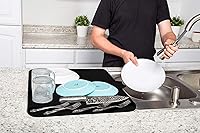 Vista 7 de Luxet Alfombrilla de silicona para secar platos con borde de drenaje integrado, almohadilla de secado higiénica, bandeja resistente compacta y fácil