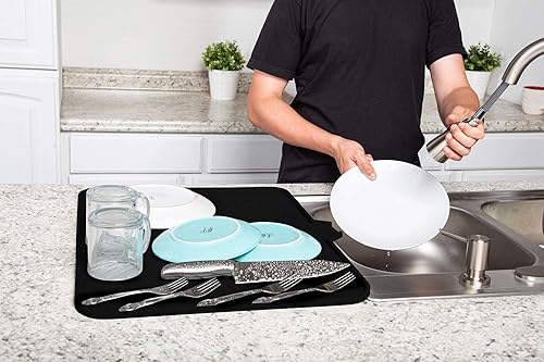 Miniatura 7 de Luxet Alfombrilla de silicona para secar platos con borde de drenaje integrado, almohadilla de secado higiénica, bandeja resistente compacta y fácil