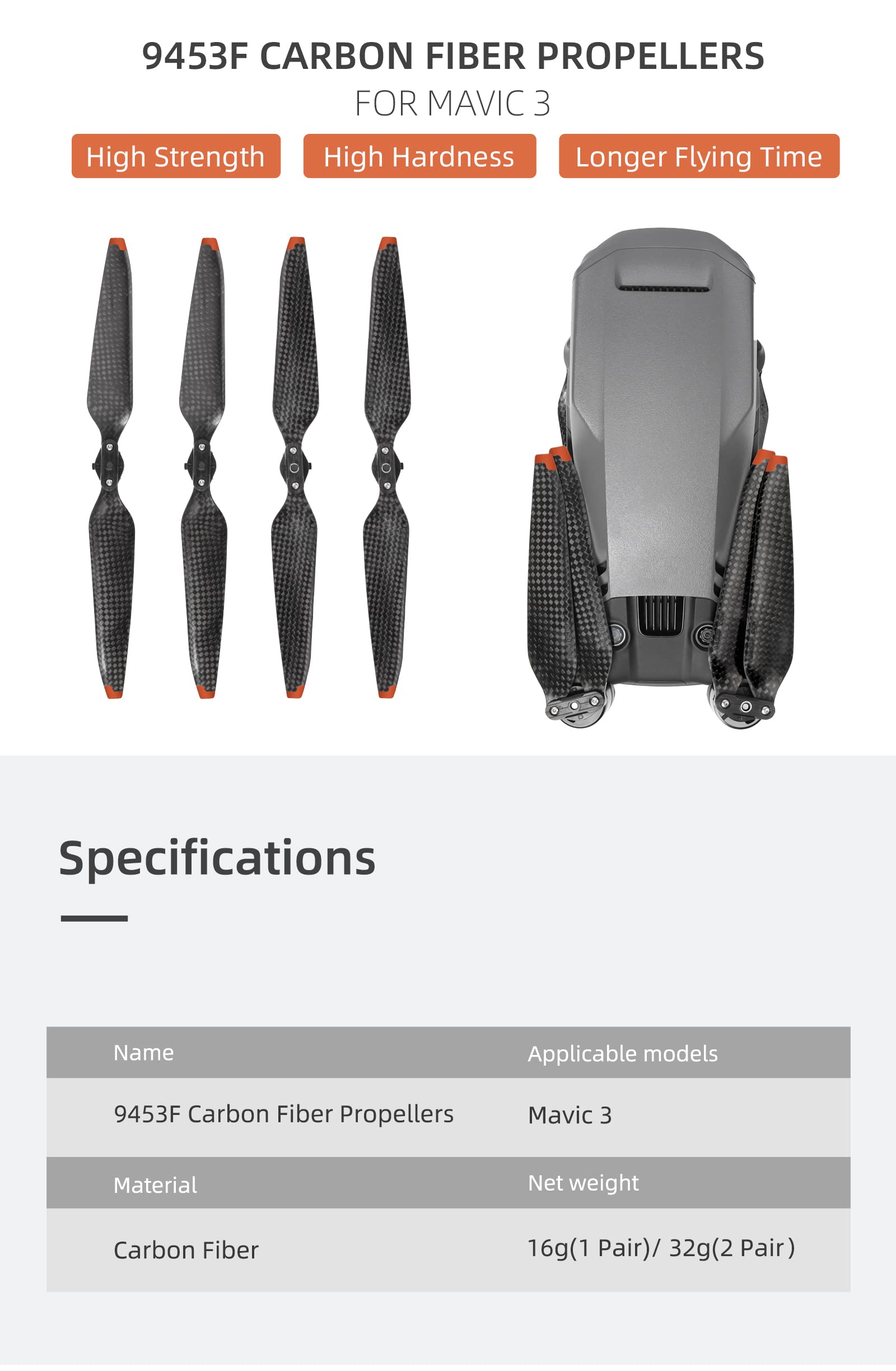 Paire D'hélices Carbone T-Motor Antigravity 9x3 Pour DJI - Noir (CW/CCW) - Neuf