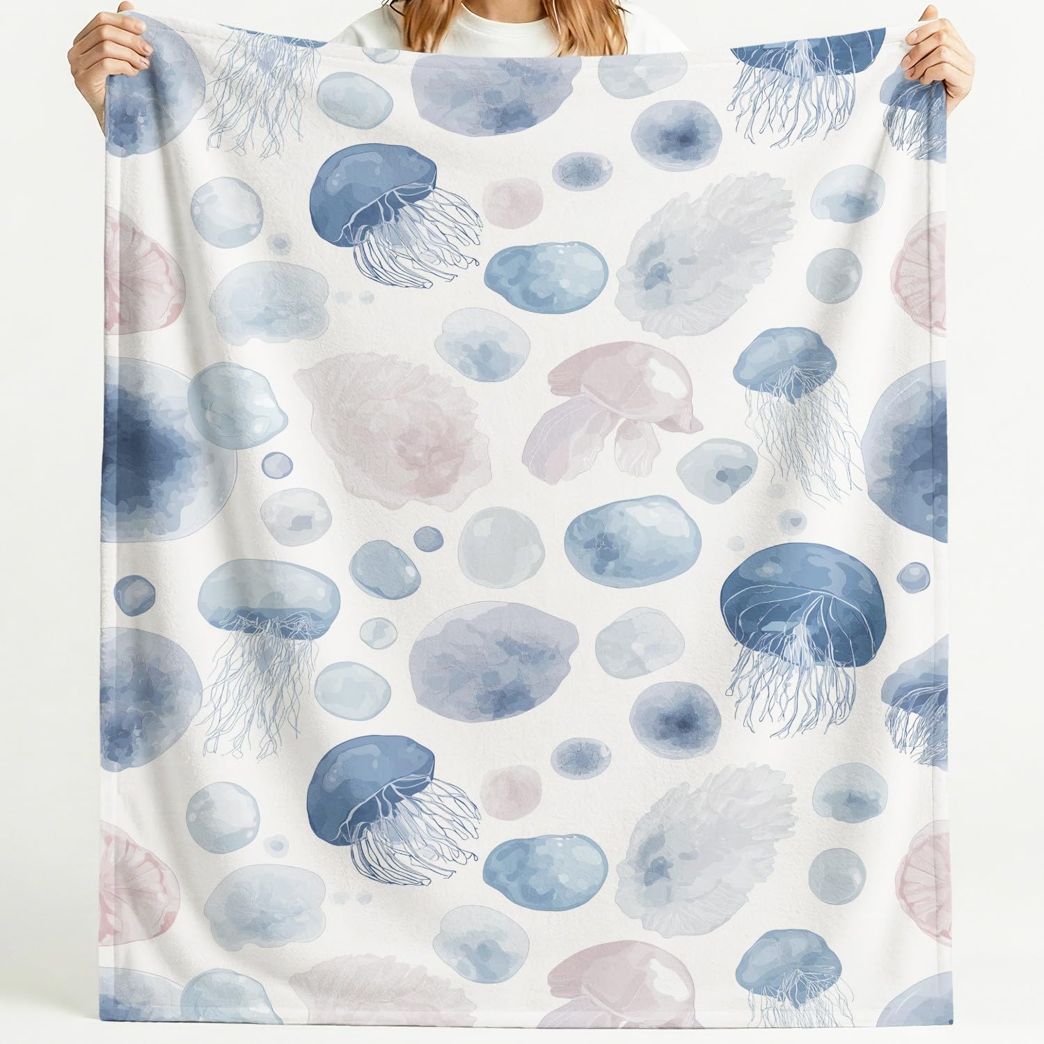 Générique Koc flanelowy w kratę 180 cm x 200 cm gruby ciepły jesienny koc polarowy, spokojny sen miękki świeży ocean morskie stworzenia puszyste lekkie koce