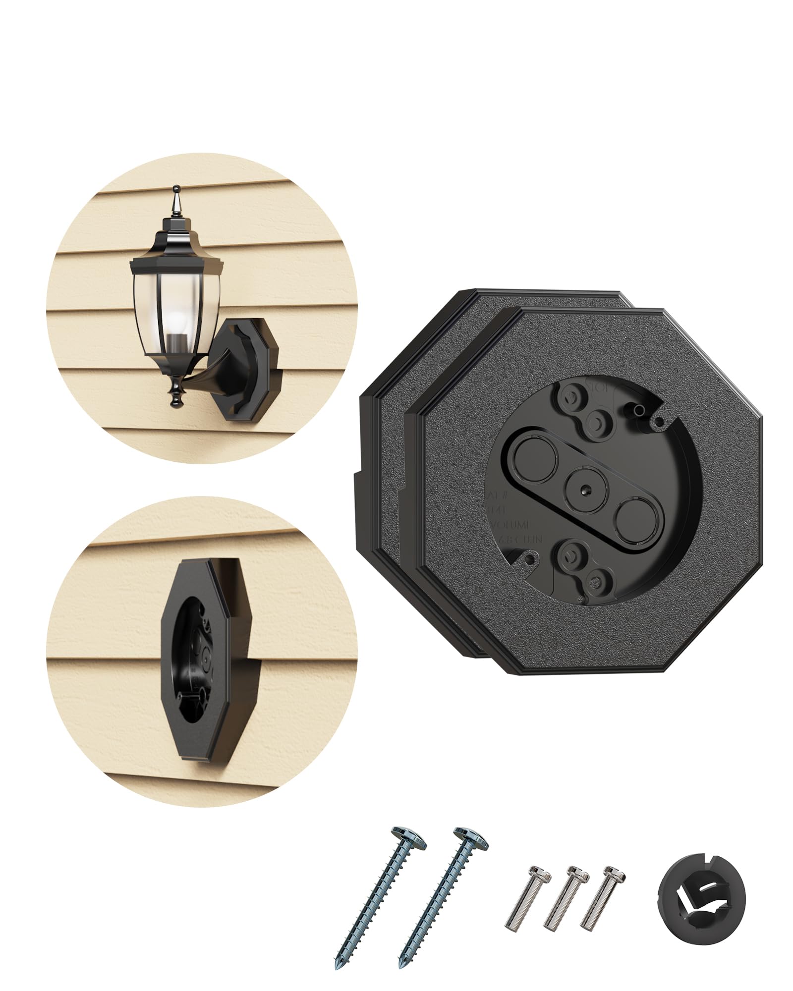 Siding Mounting Block, 8141 Black Outdoor Light Mounting Kit with Built-in Electrical Box, Vinyl Siding Block for 1/2 inch Double, 2 Pack