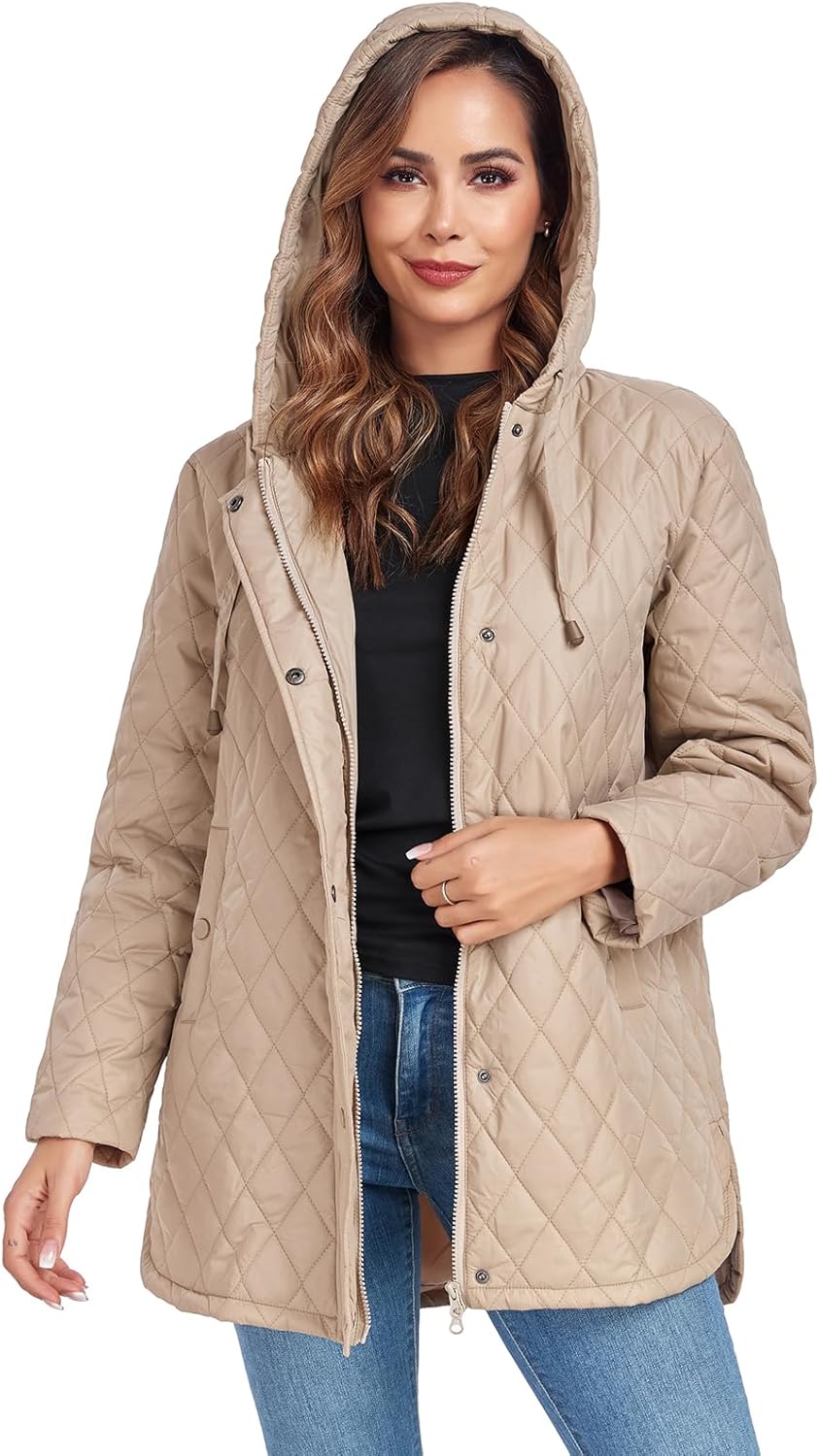 Womens Oversized Quilted Jackets Lightweight Long Sleeve Full Zipper Puffer Jacket Casual Hooded Coats with Pockets - Image 2