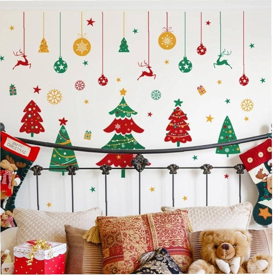 Amazon｜クリスマスの装飾壁貼りクリスマスツリー雪の壁貼り可動壁画