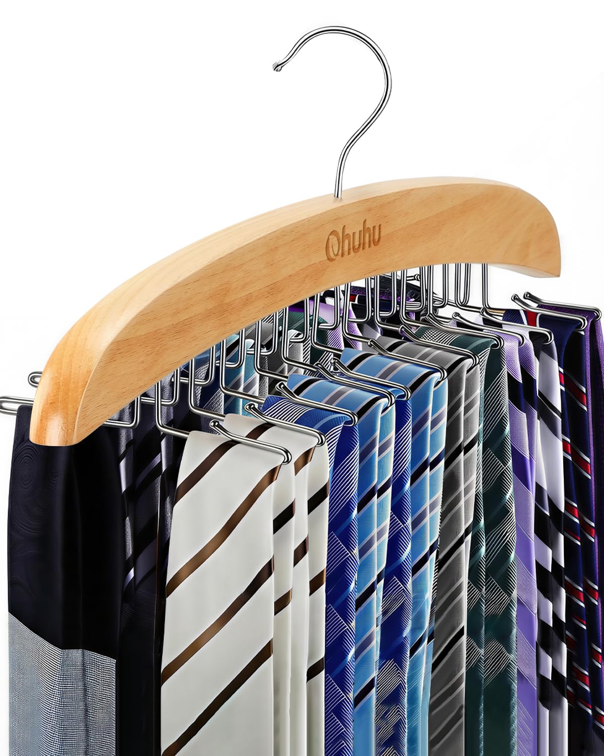 Tie Rack, Ohuhu 24 Wooden Twirl Tie Hanger, Tie Organizer Closet