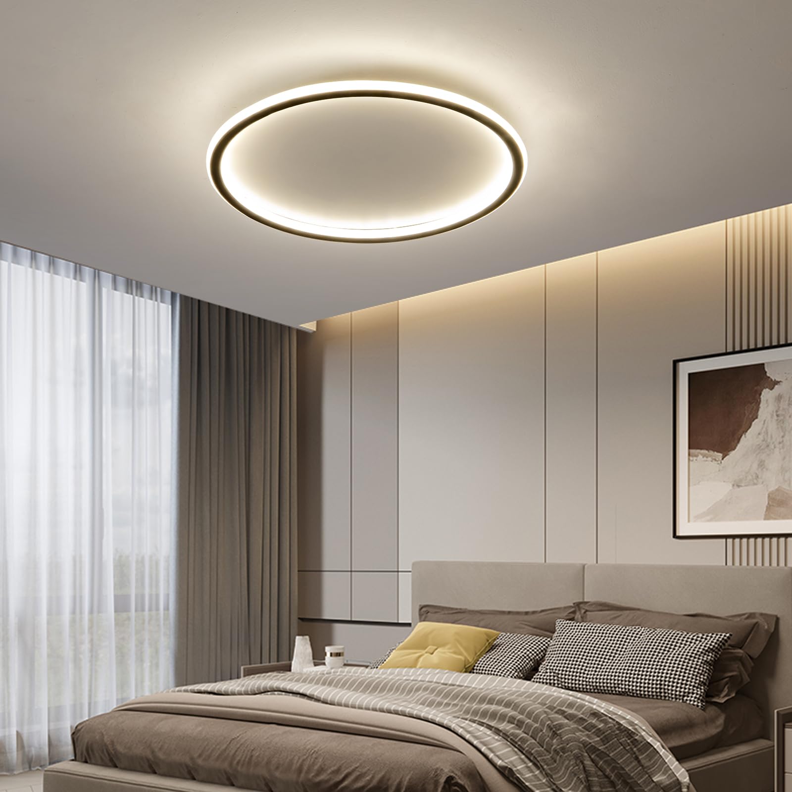 Modern Round Ceiling Light, Warm White Bathroom Ceiling Lamp, 5cm Thick & 40cm Dia Ceiling Flush Mount Light for Living Room, Study Room, Bedroom