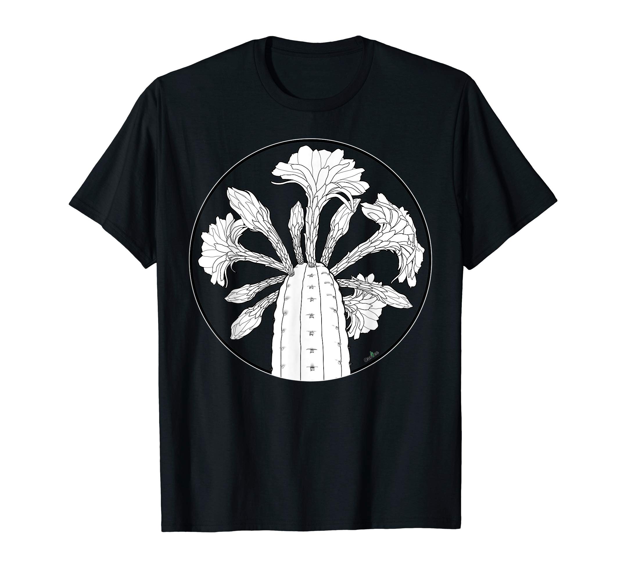 Trichocereus Pachanoi Flower Circle Tattoo - Black & White T-Shirt