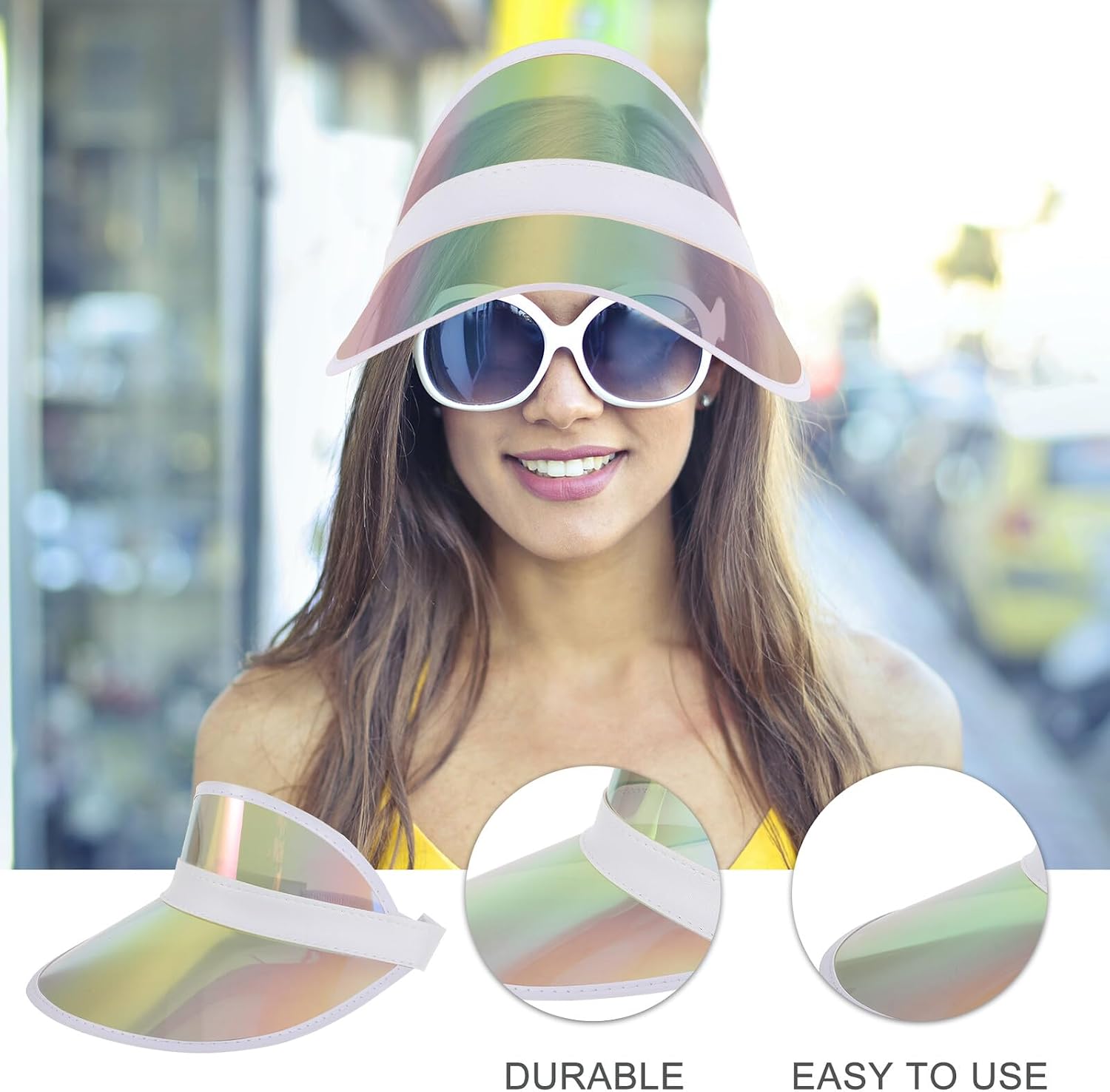 Adjustable Plastic Sun Visor Hat Women's Outdoor Sports Sunshade Cap Wide Brim UV Protection Beach Workout Visor Multi