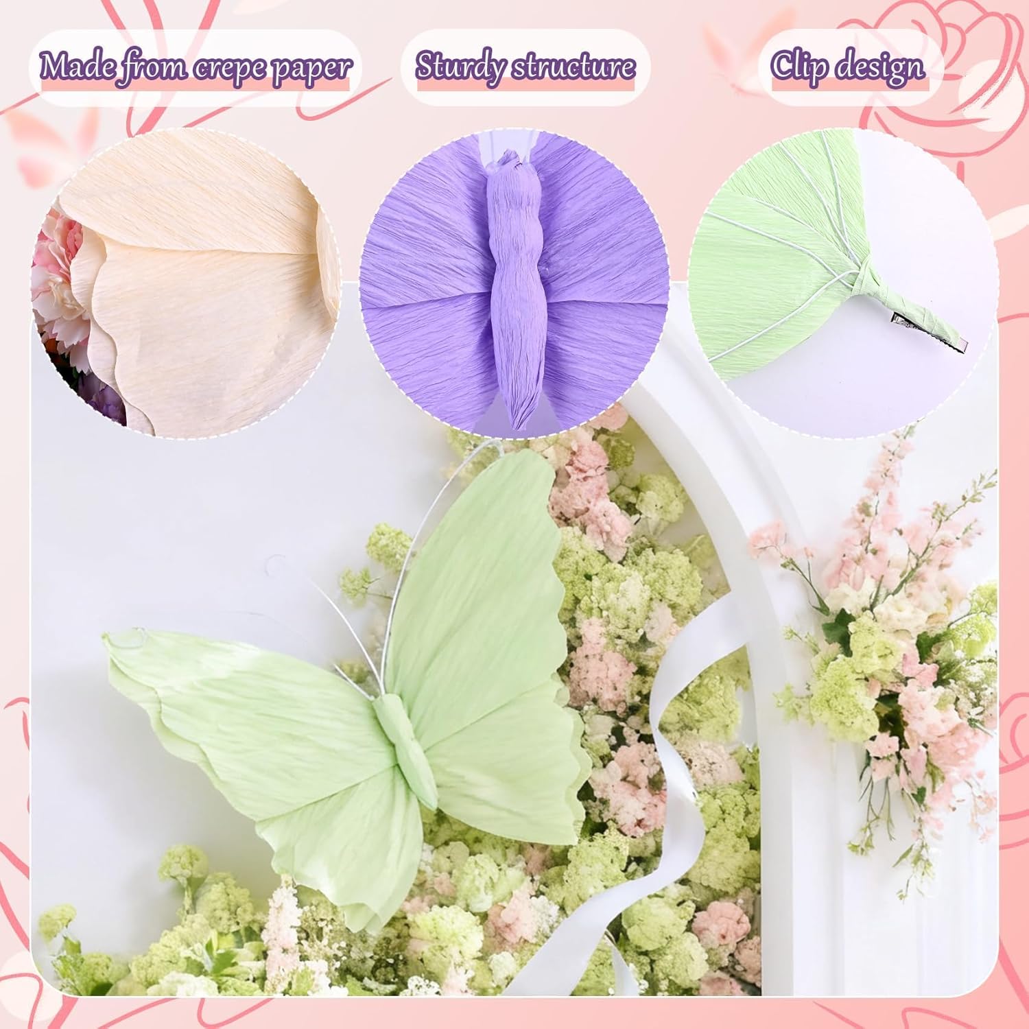 4 Pcs Giant Butterfly Party Decorations, 3D Large Crepe Paper Hanging Butterflies Wall & Ceiling Decor for Wedding, Baby Shower, Birthday, Nursery Room, Spring Garden Theme