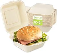 Vista 8 de greensight Contenedor de comida compostable para llevar de 6 x 6, paquete de 100 recipientes desechables de almeja para alimentos, cajas