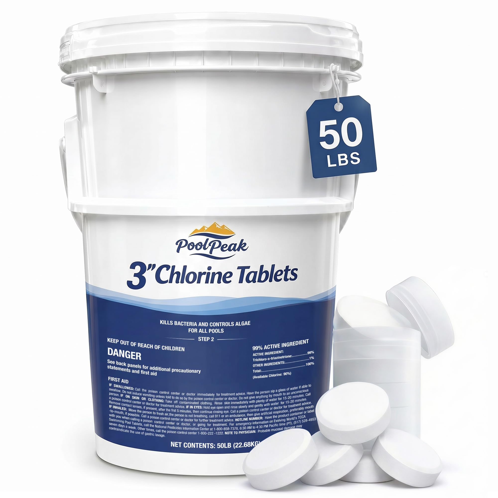 PoolPeak Chlorine Tablets 3 Inch 50 lb Bucket